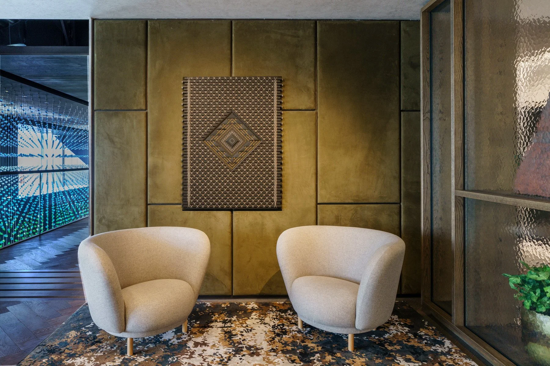 Tessa Harris woven artwork on wall in public room