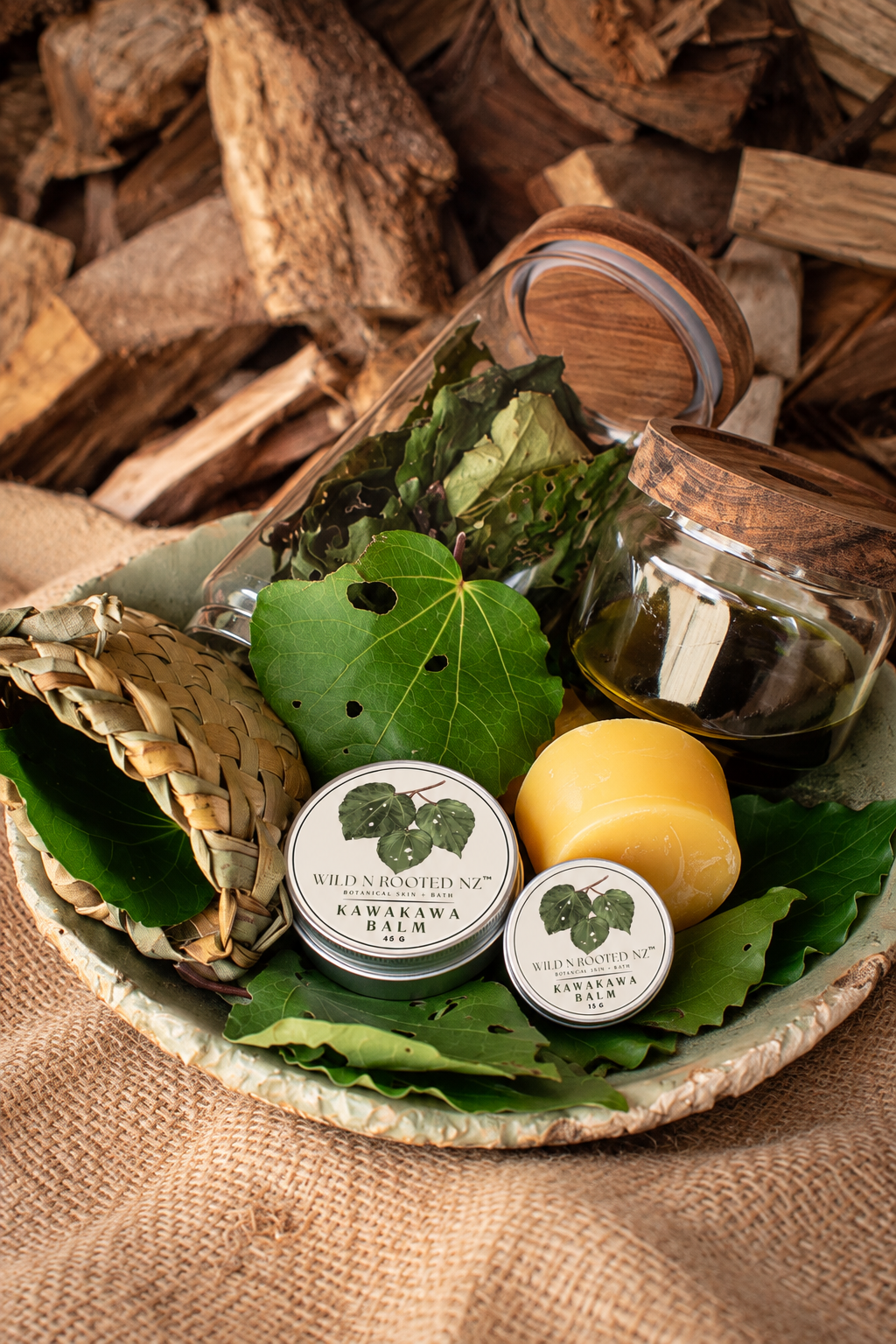 Wild N Rooted NZ's Kawakawa Balm amongst NZ native botanicals and natural ingredients