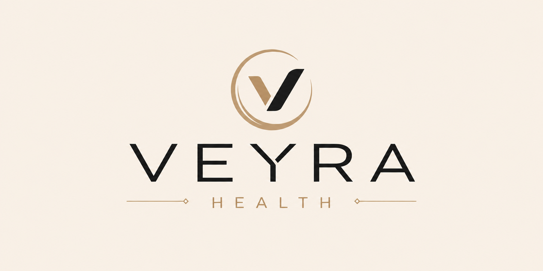 Logo für Veyra Health, bestehend aus einem stilisierten V in einem goldenen Kreis und dem Text 'VEYRA' in Großbuchstaben, darunter das Wort 'HEALTH' in kleineren Buchstaben.