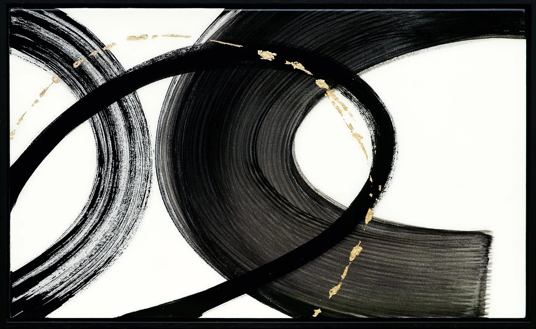 CHA CHA CHA | ink and gold leaf on panel with resin |