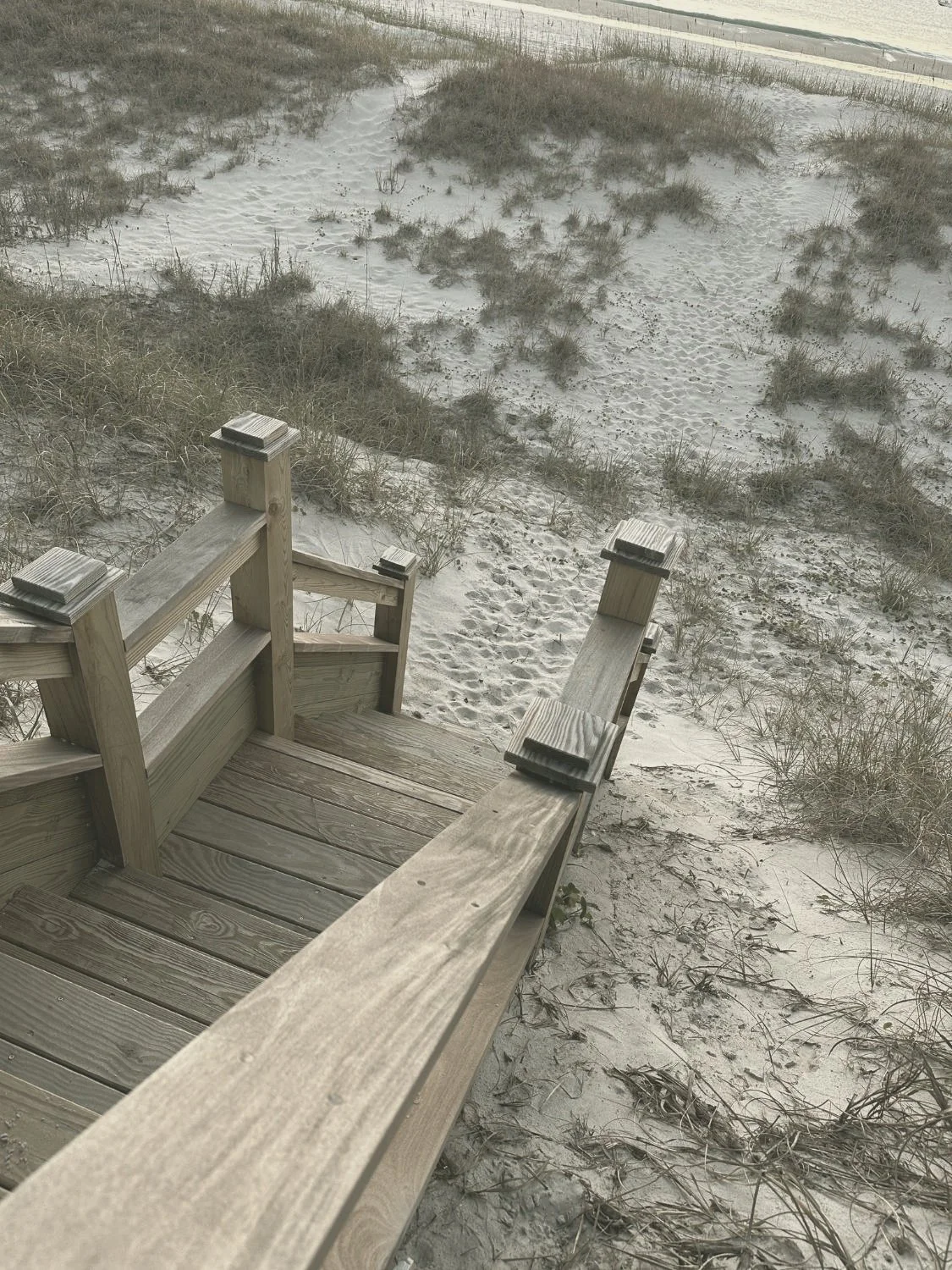 Wooden steps leading down through the dunes to the beach