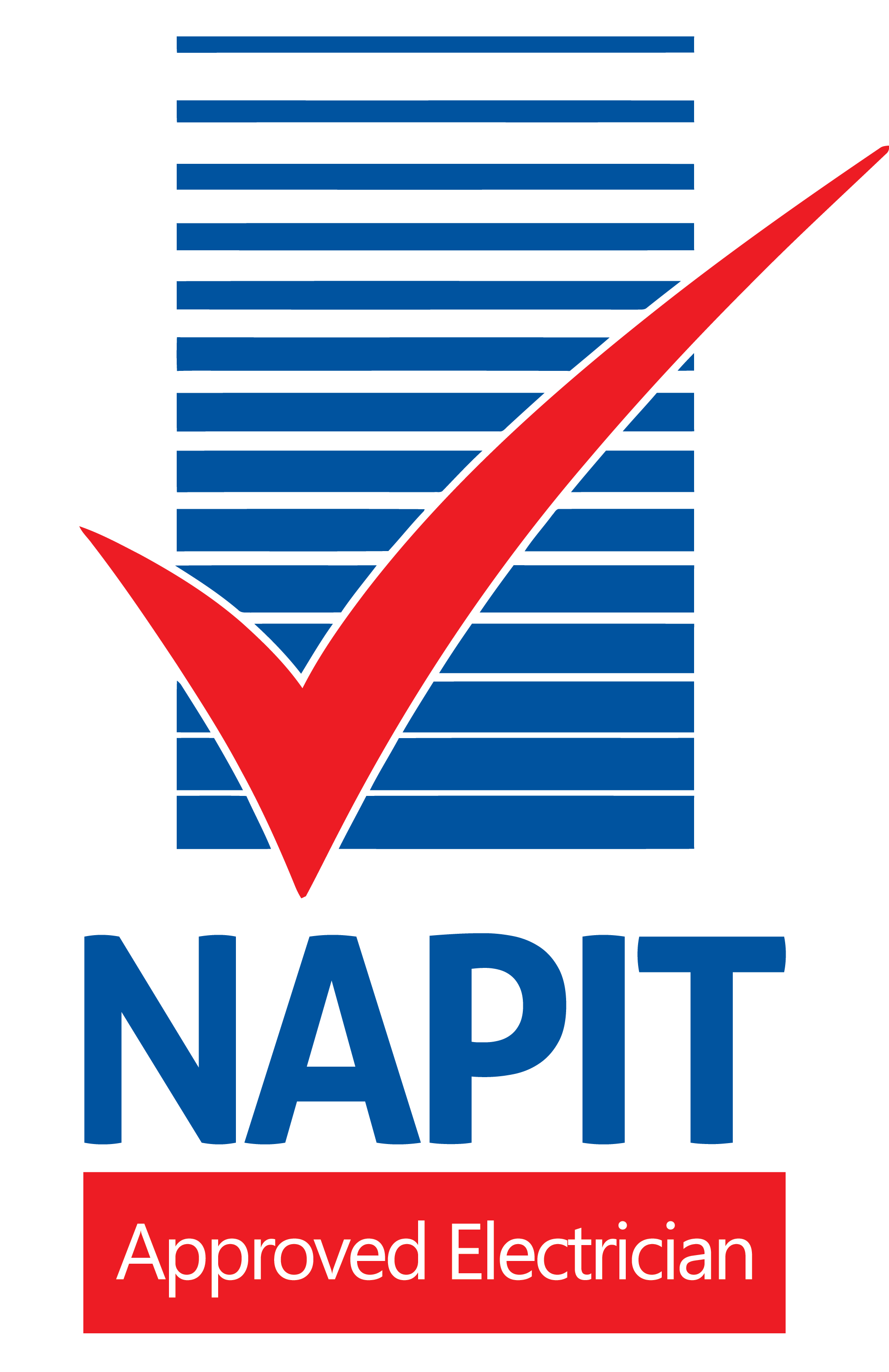 NAPIT logo with a large red check mark and a red banner that says 'Approved Electrician.'