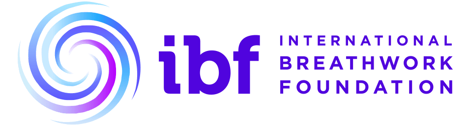 Logo van de International Breathwork Foundation met een spiraalvormig symbool en de tekst 'ibf' en 'International Breathwork Foundation'