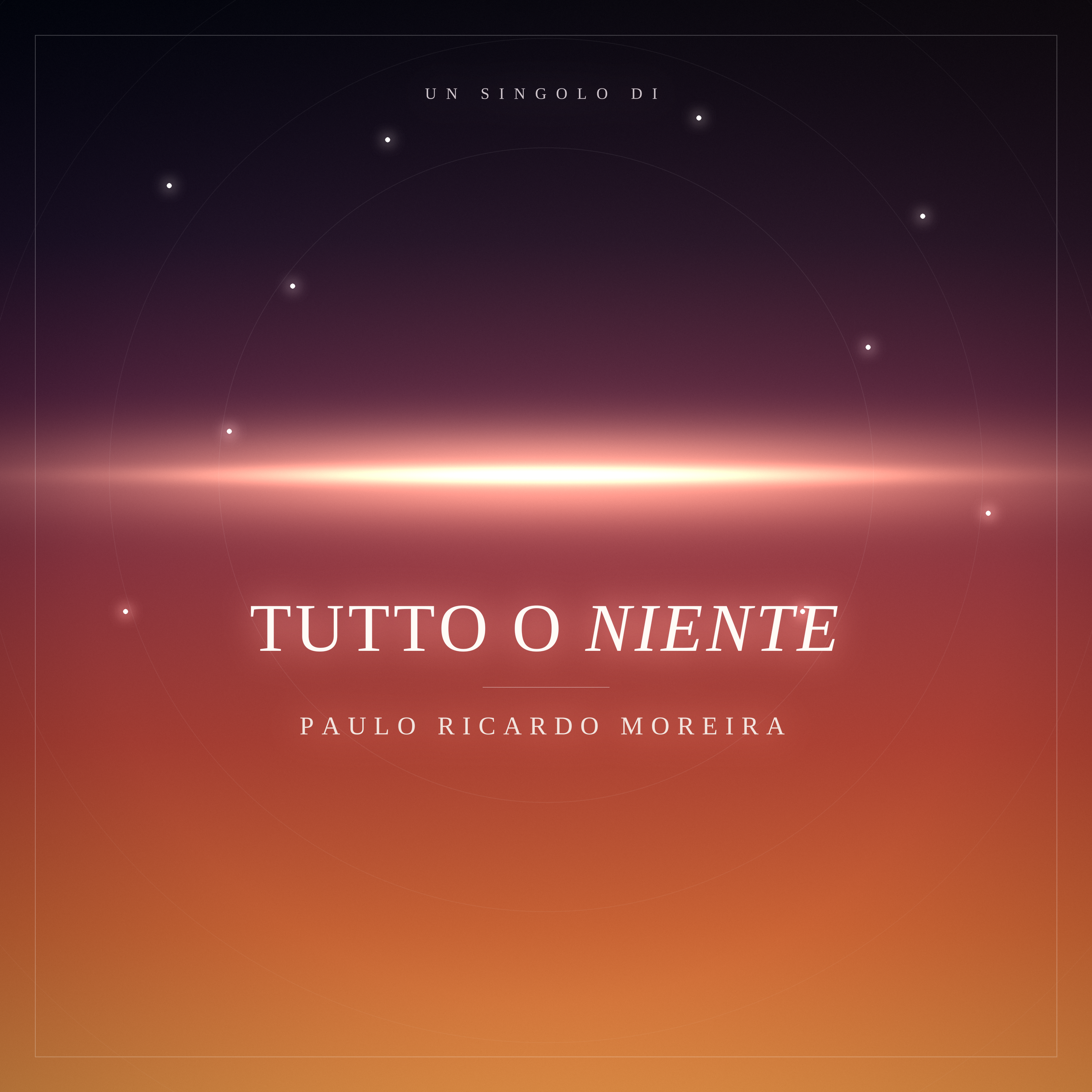 The cover of a CD titled "Tutto o niente" by Paulo Ricardo Moreira, featuring a gradient background with a starry sky and lines connecting some stars.