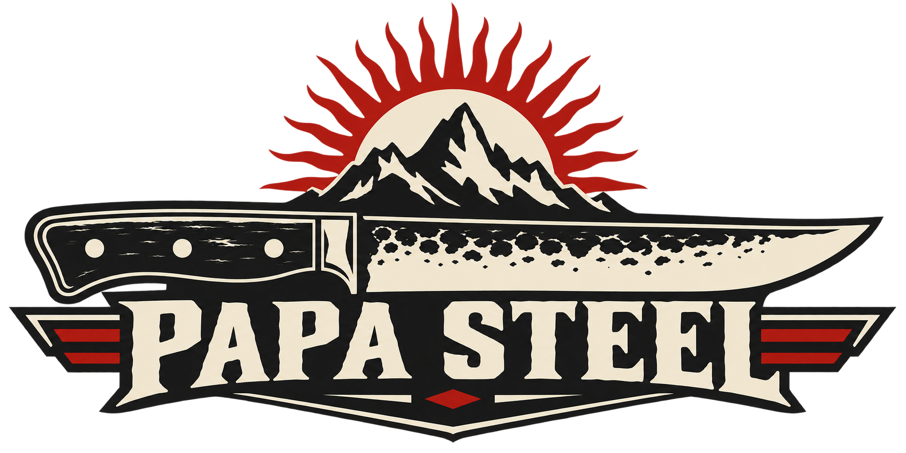 PlaceholderPapa Steel forged knife crest with Patagonian mountains