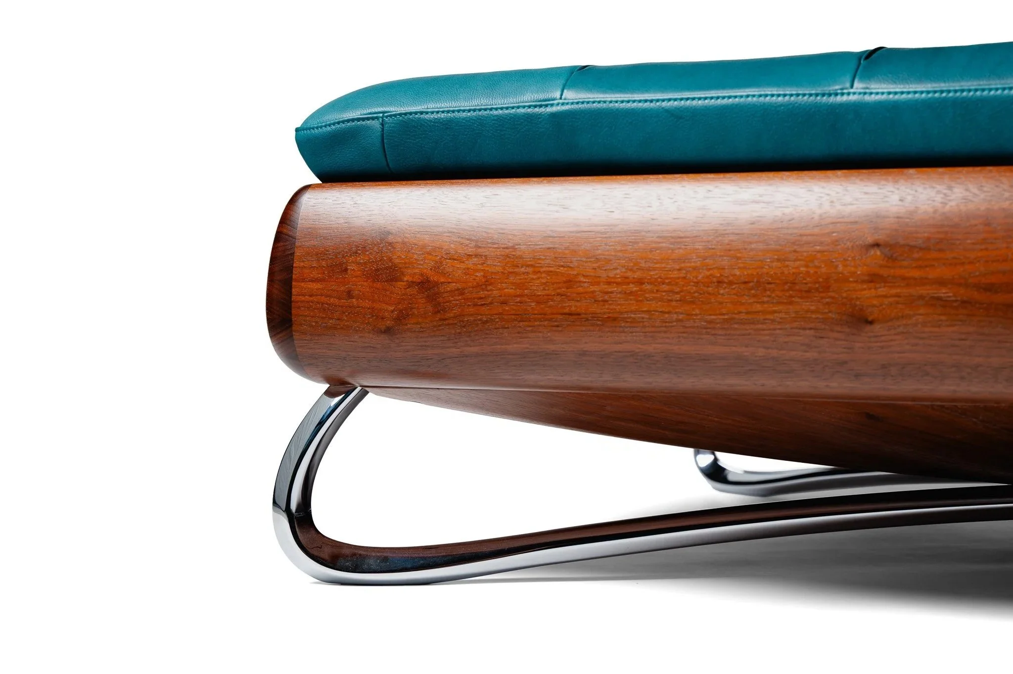 Rosetta Daybed in stained American walnut and full-grain Ocean leather.