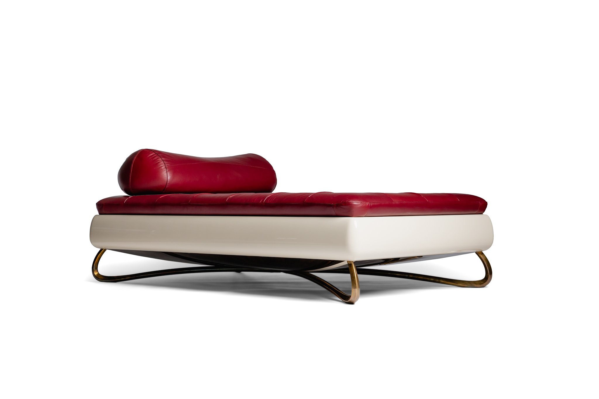 Rosetta Daybed in high-gloss ivory, ziricote and full-grain Ruby leather.