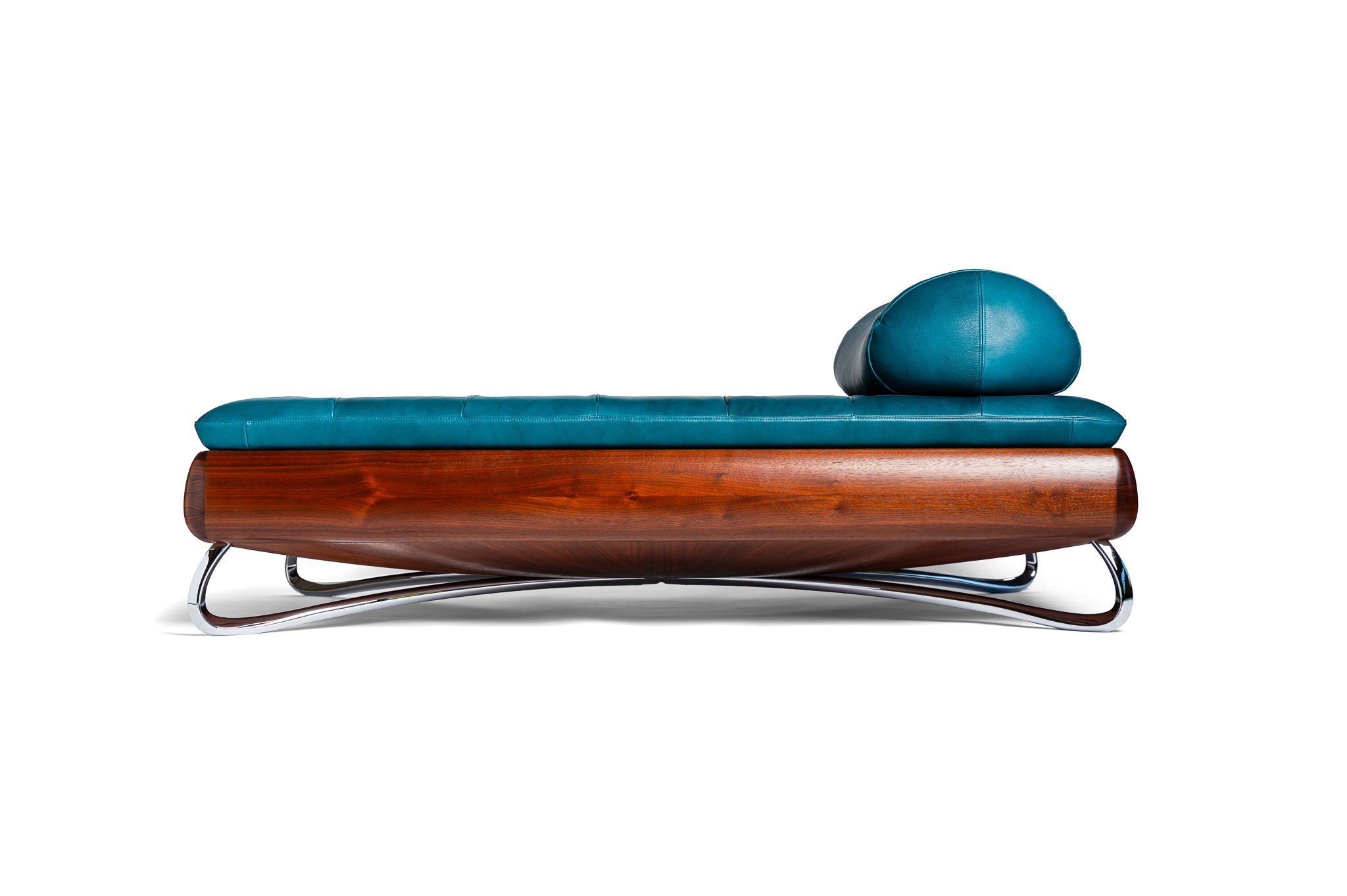 Rosetta Daybed in stained American walnut and full-grain Ocean leather. 

