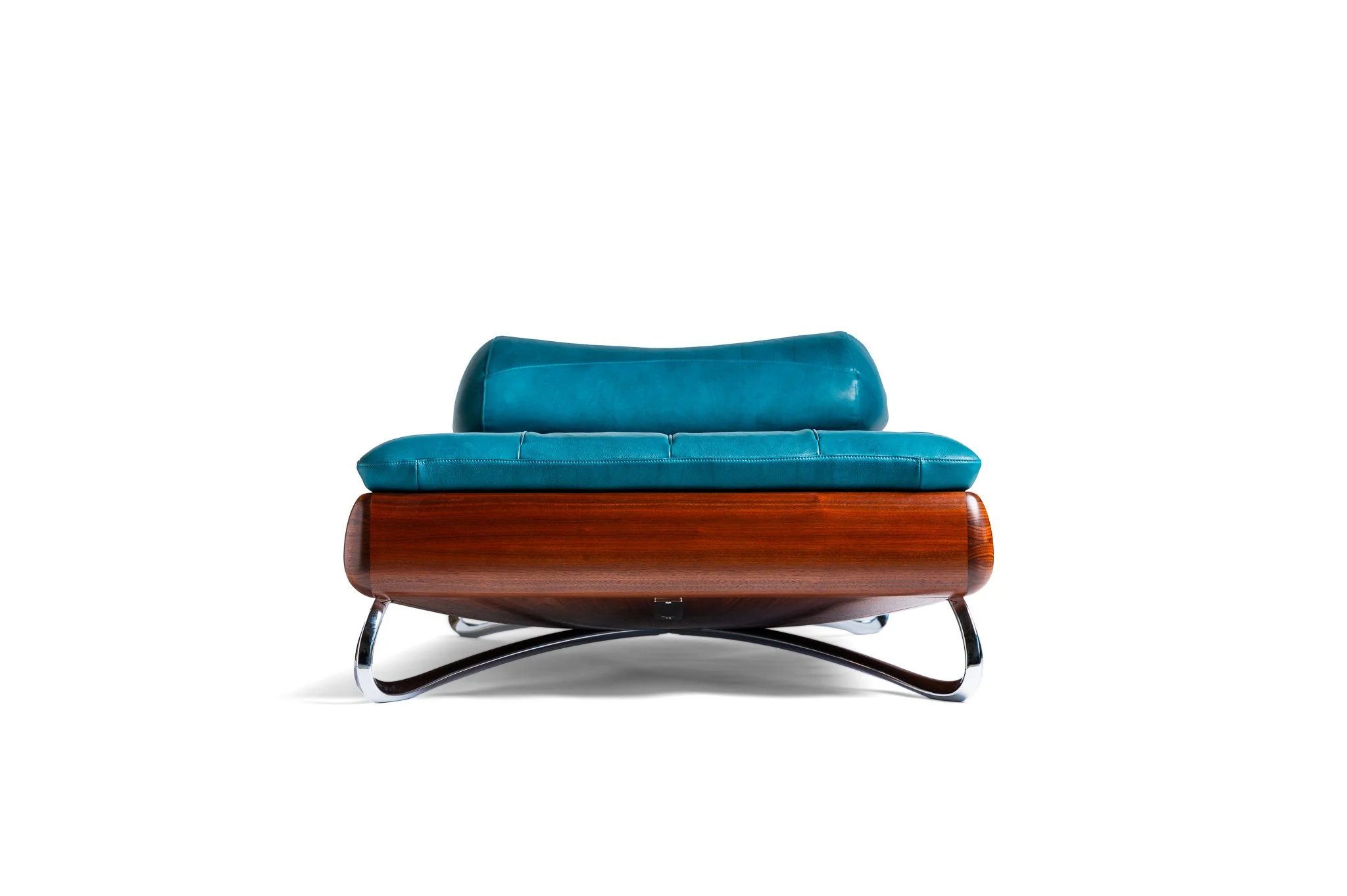 Rosetta Daybed in stained American walnut and full-grain Ocean leather.