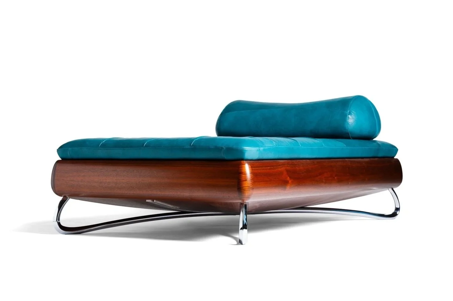 Rosetta Daybed in stained American walnut and full-grain Ocean leather.