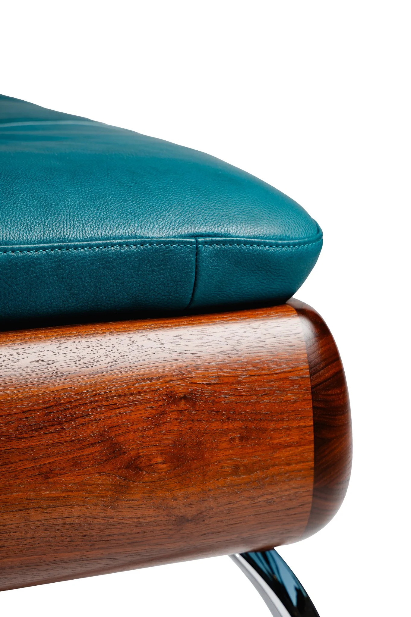 Rosetta Daybed in stained American walnut and full-grain Ocean leather.