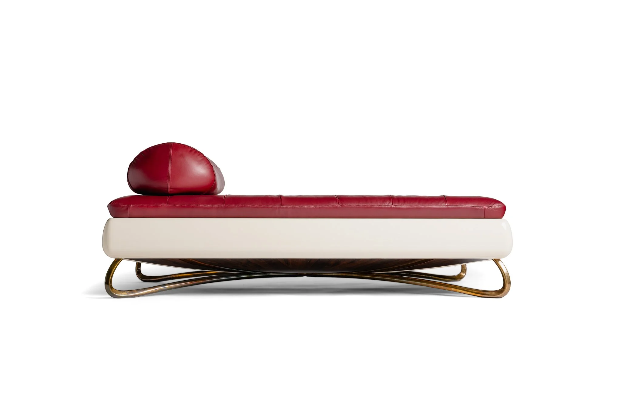 Rosetta Daybed in high-gloss ivory, ziricote and full-grain Ruby leather.