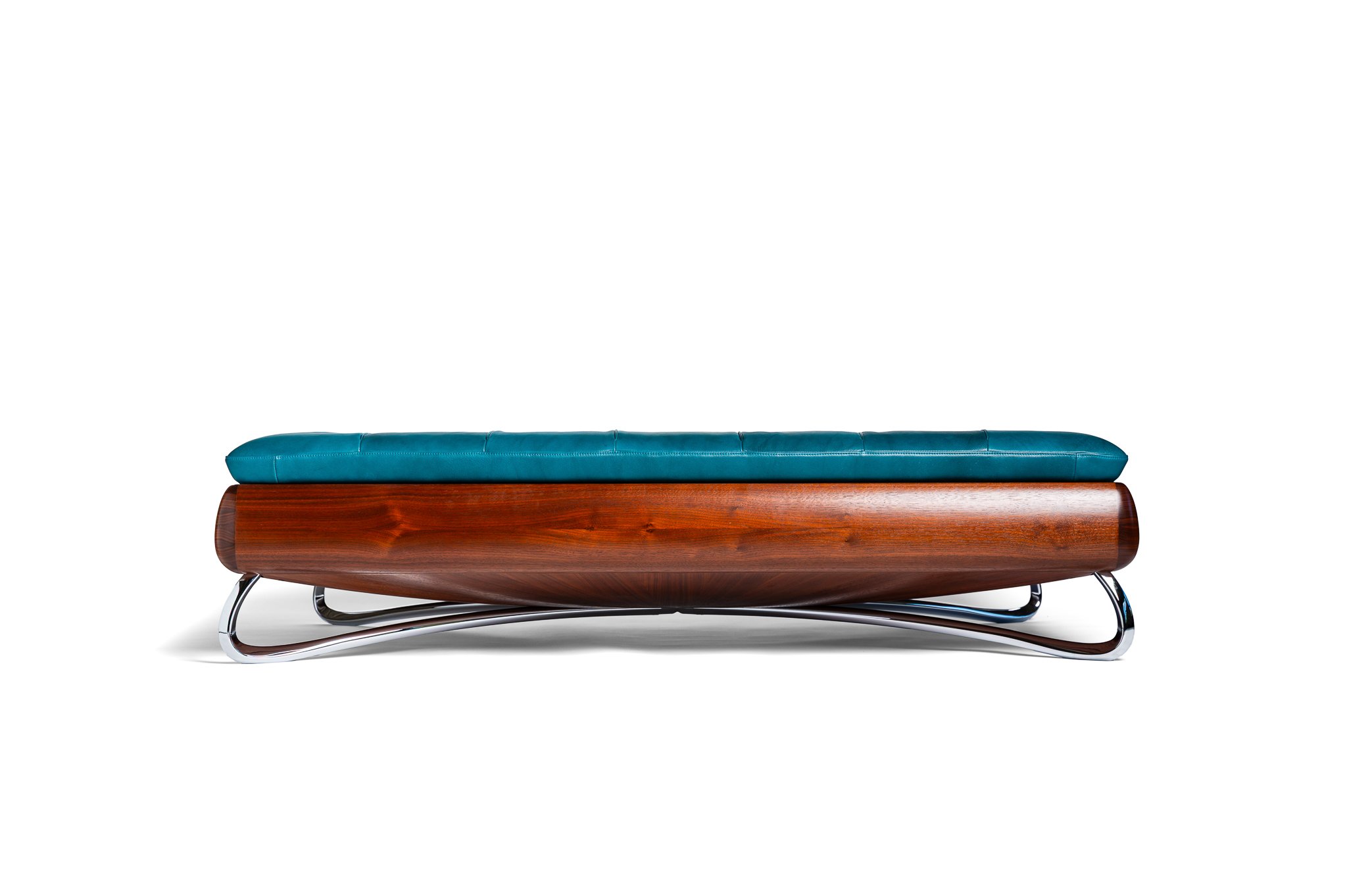 Rosetta Daybed in stained American walnut and full-grain Ocean leather.