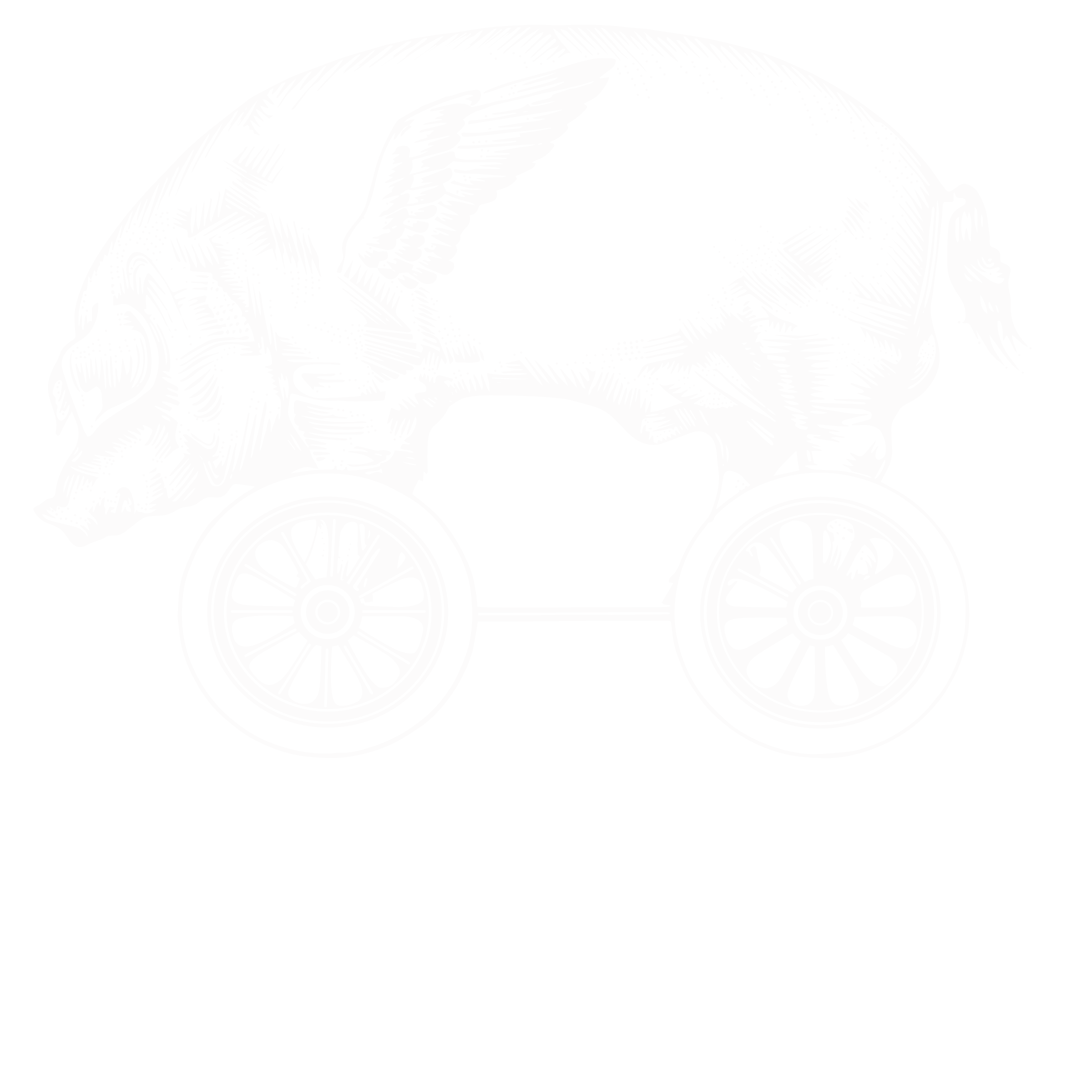 Illustration of a pig with wheels below, in black and white