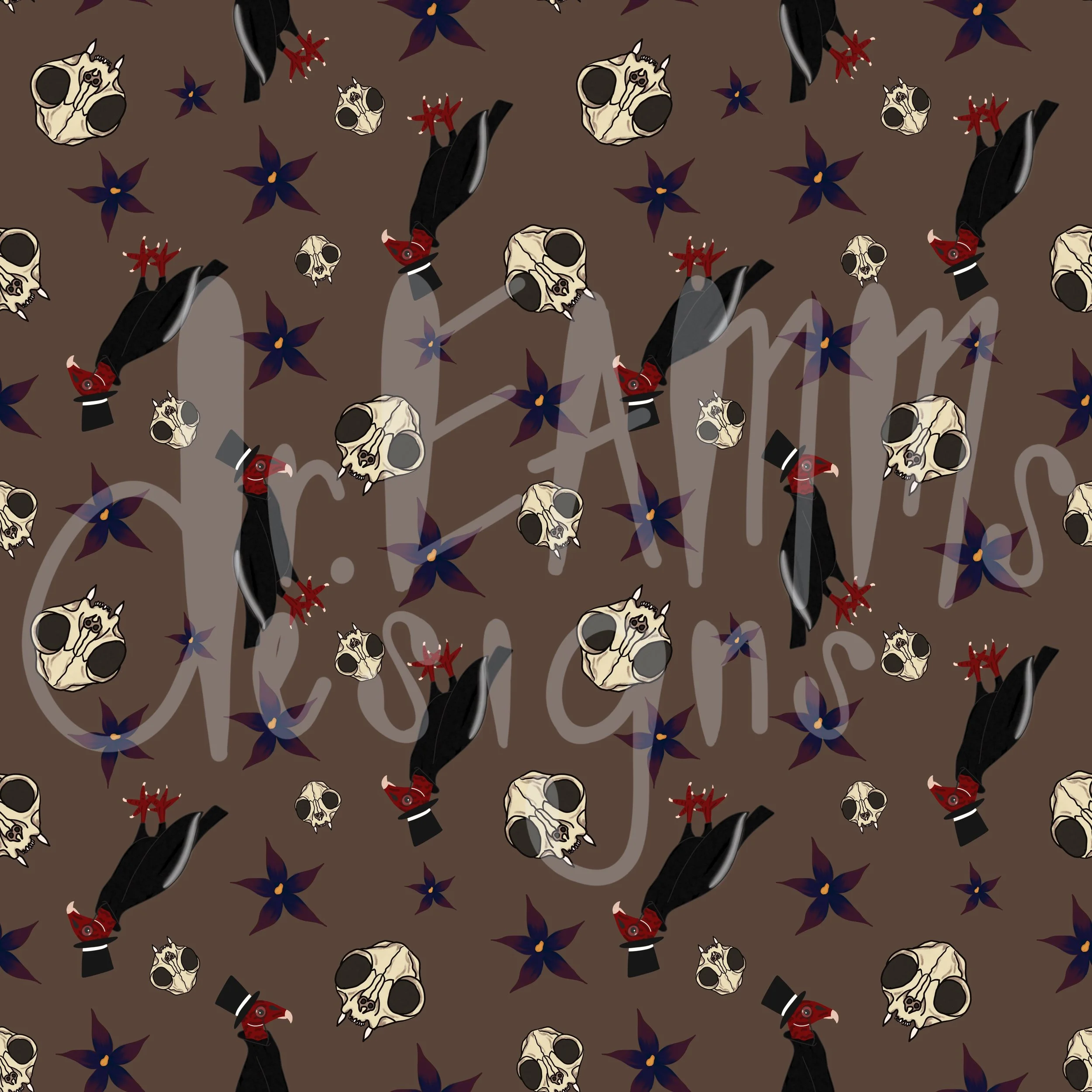 Dapper Vulture and Skull Seamless Repeating Pattern