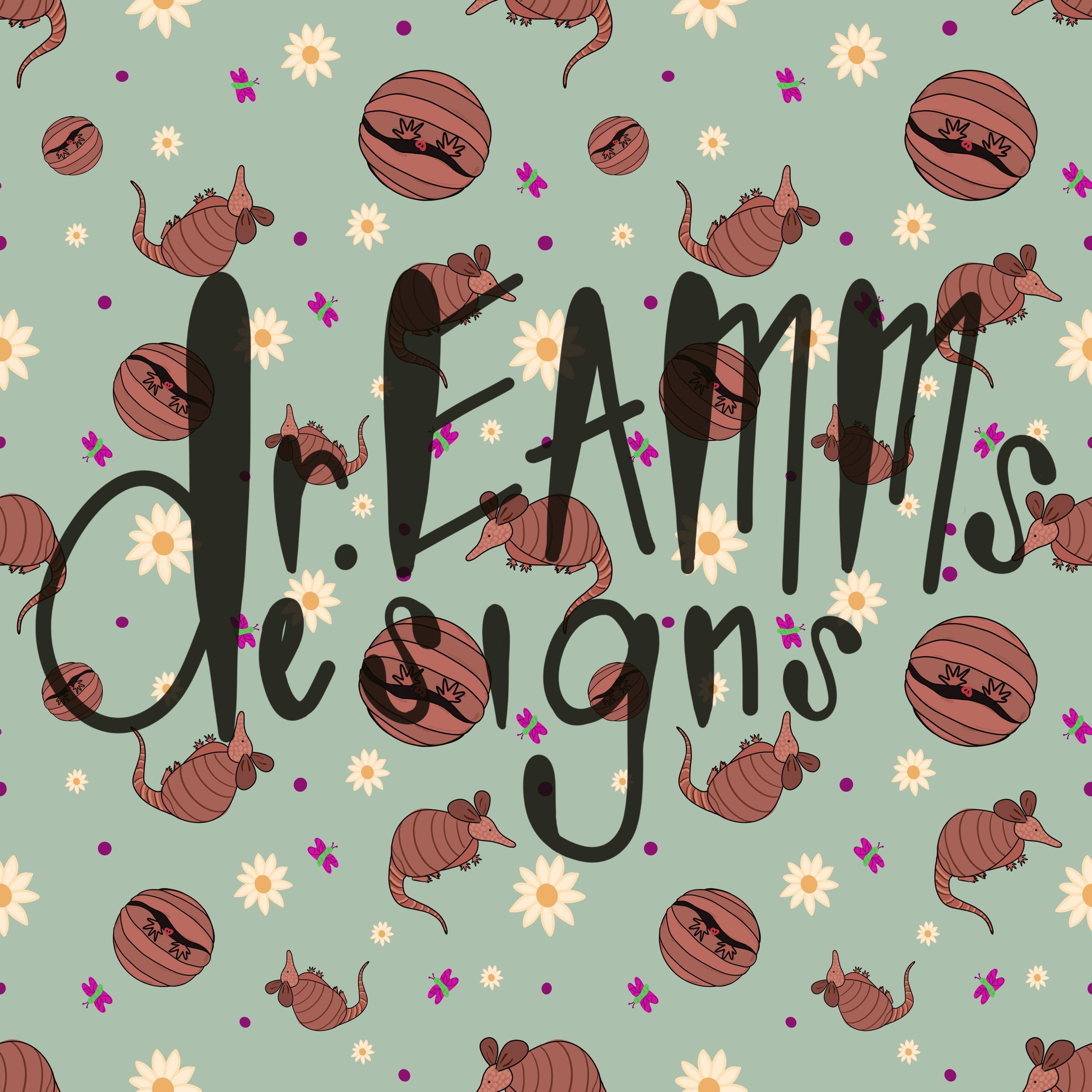 Hippie Armadillo Non-directional Seamless Pattern