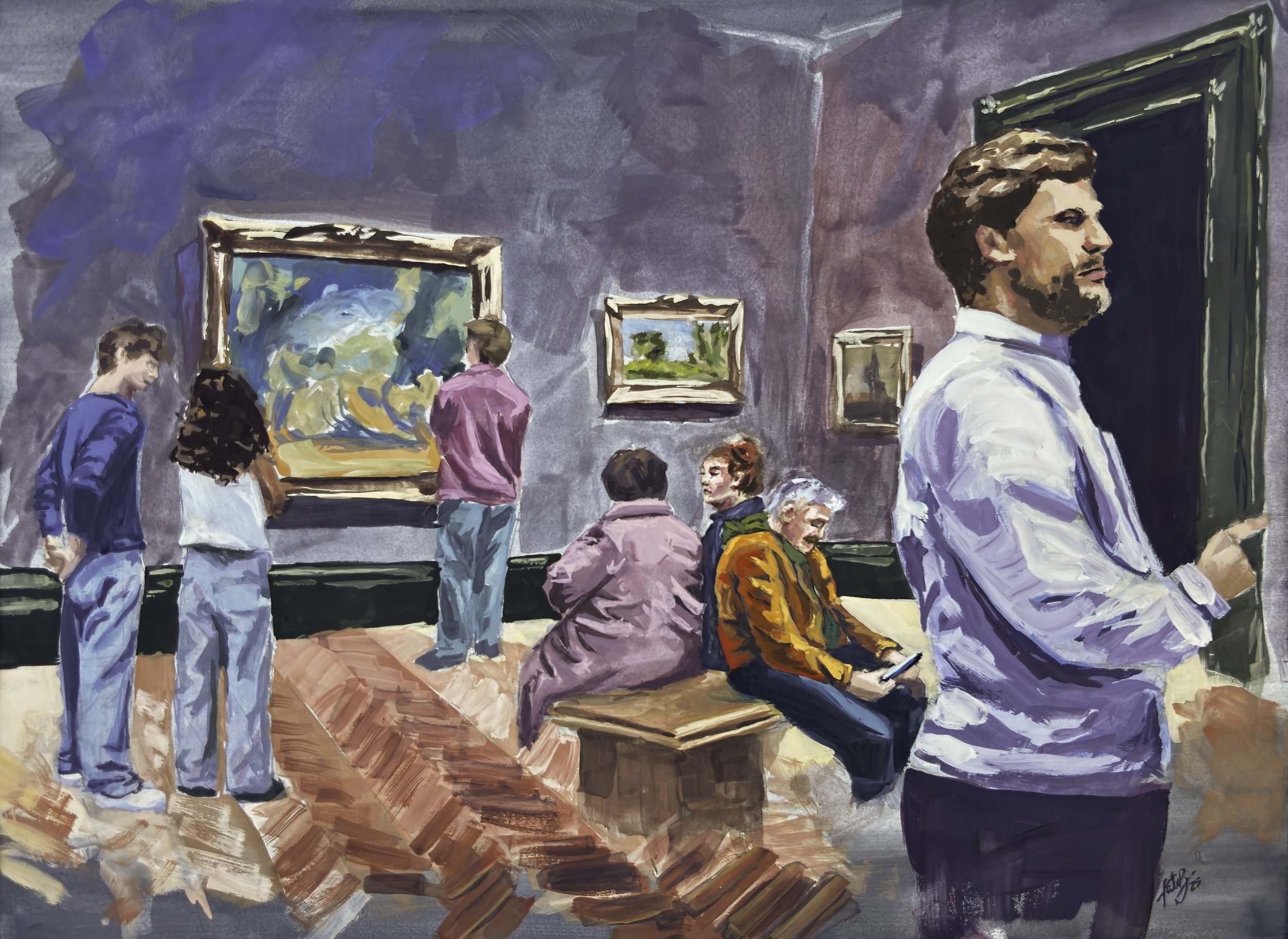 Museum Goers 14x17 Gouache on Bristol Board 2025