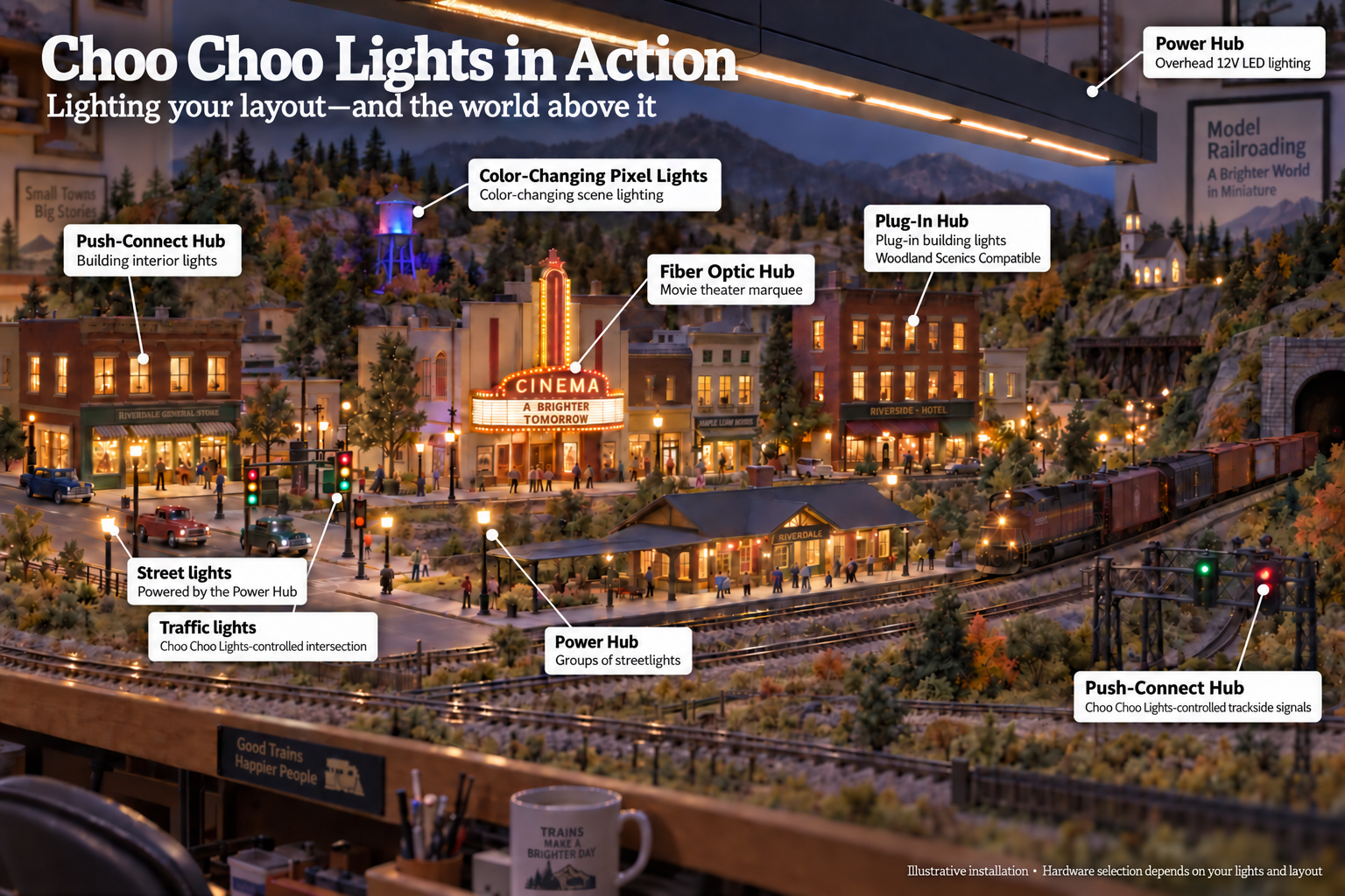 Choo Choo Lights in Action — model railroad lighting system overview.