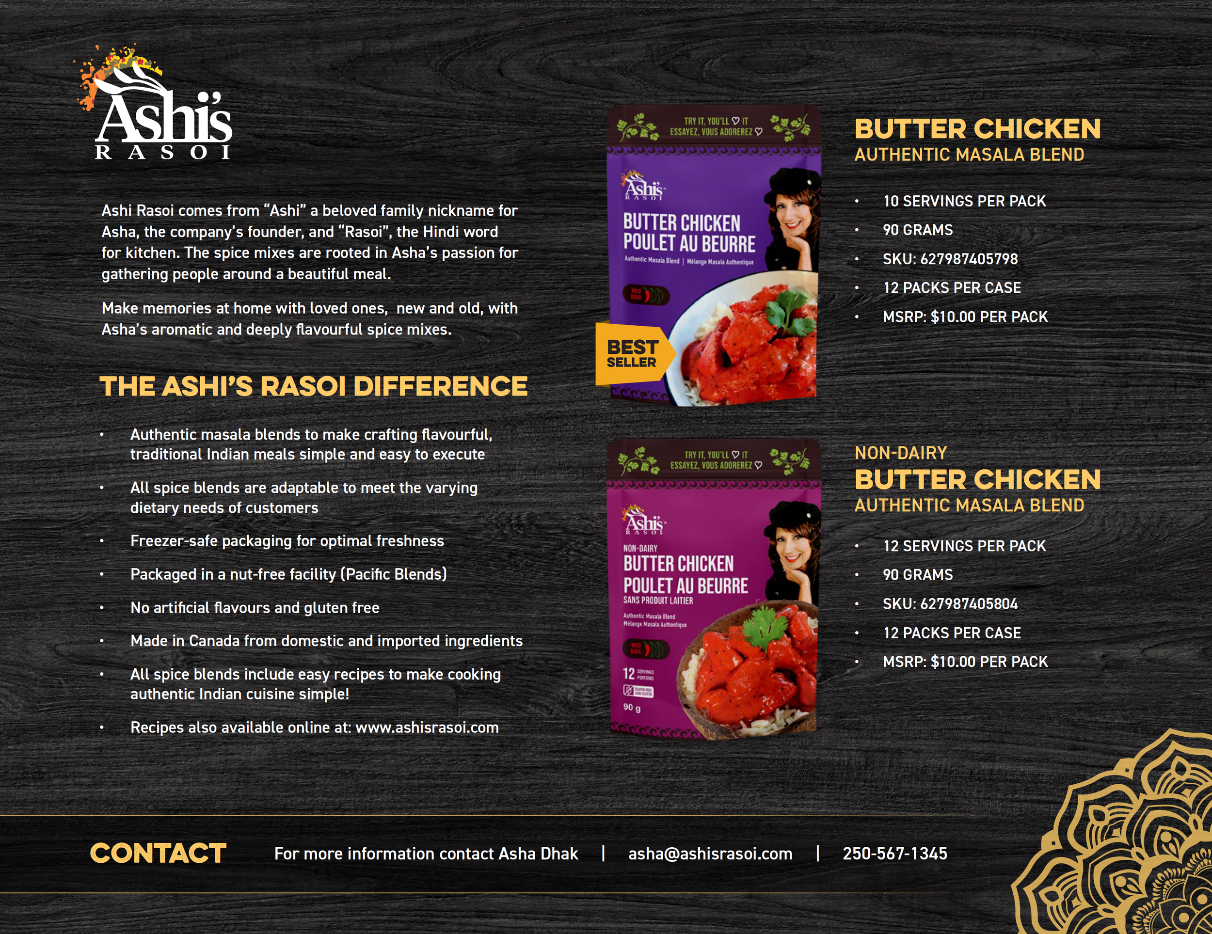 Role: Graphic Design | Ashi's Rasoi spice packs sellsheet
