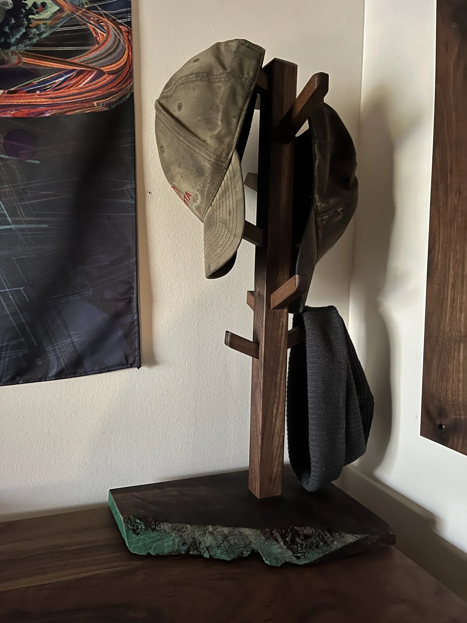 Walnut hat rack