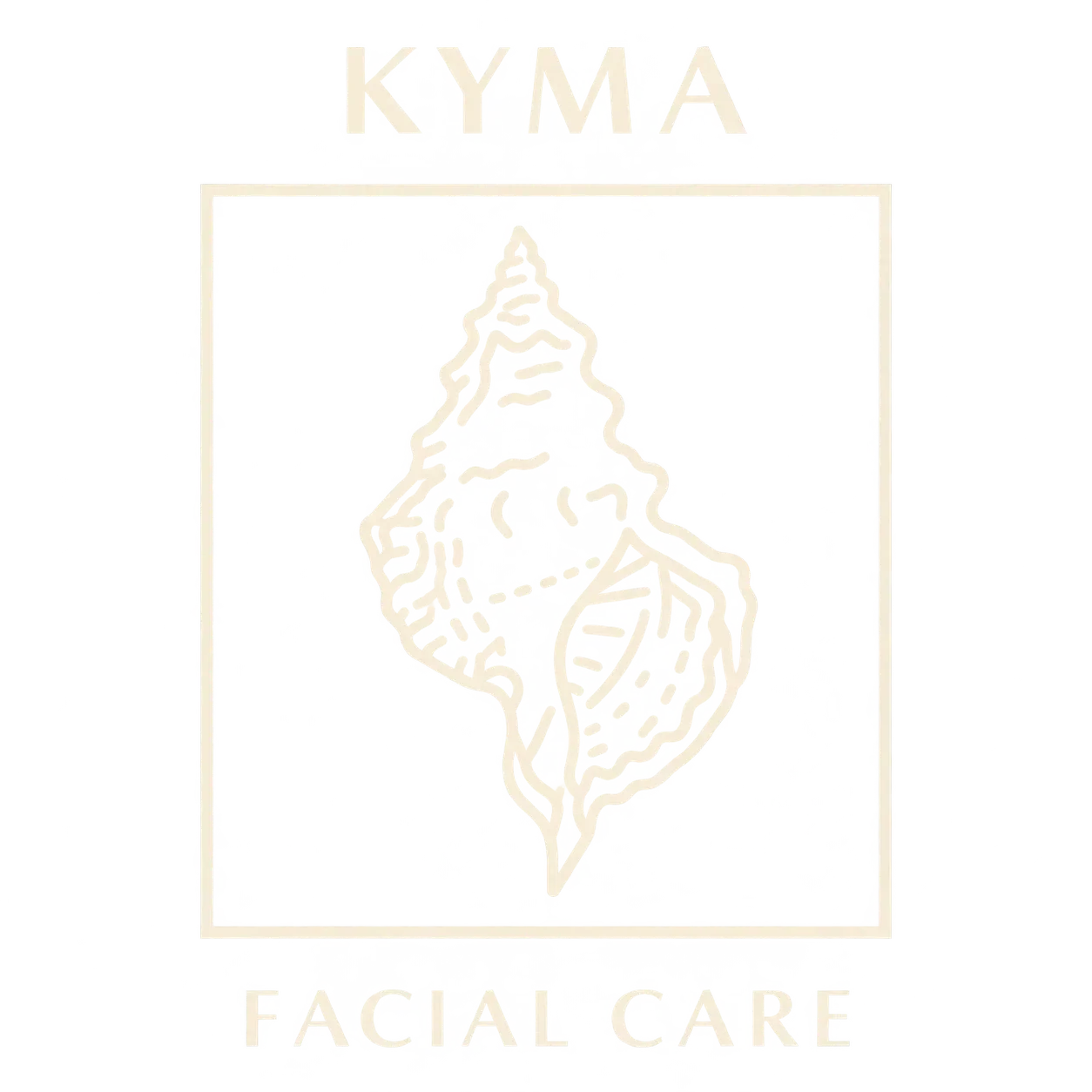 Kyma Facial Care logo featuring a seashell illustration.