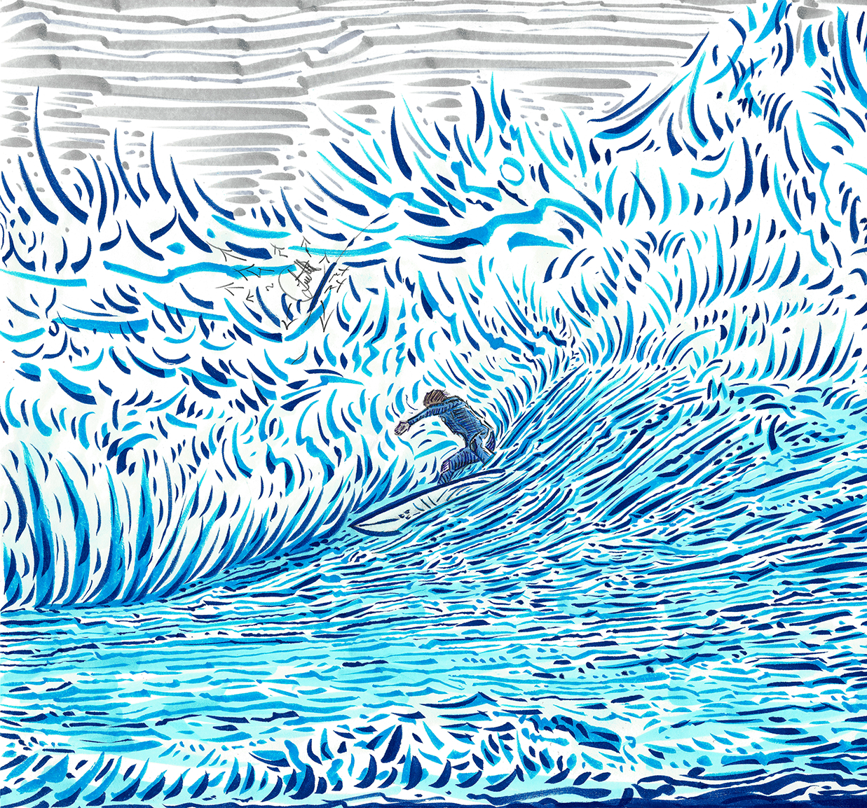 Lü†ha • Oceania • 51621 • Hand-hewn Japanese ink and brush surf-renderings on paper. Signed, limited edition prints and original works available upon request.