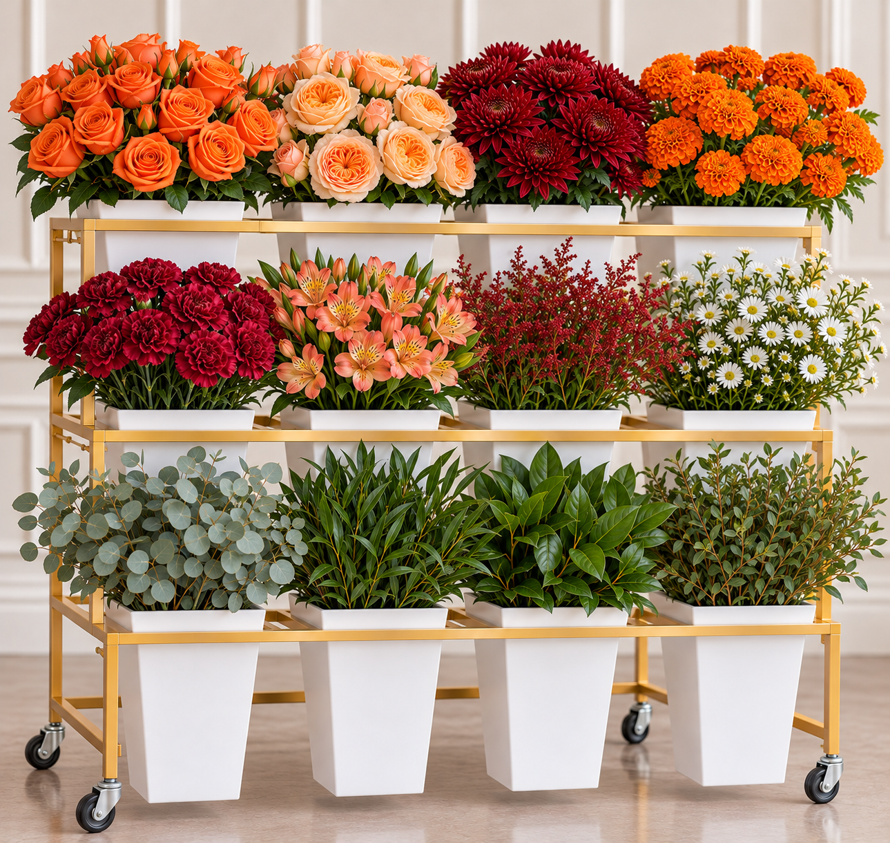 Mobile bloom bar featuring fall florals perfect for an autumn celebration.
