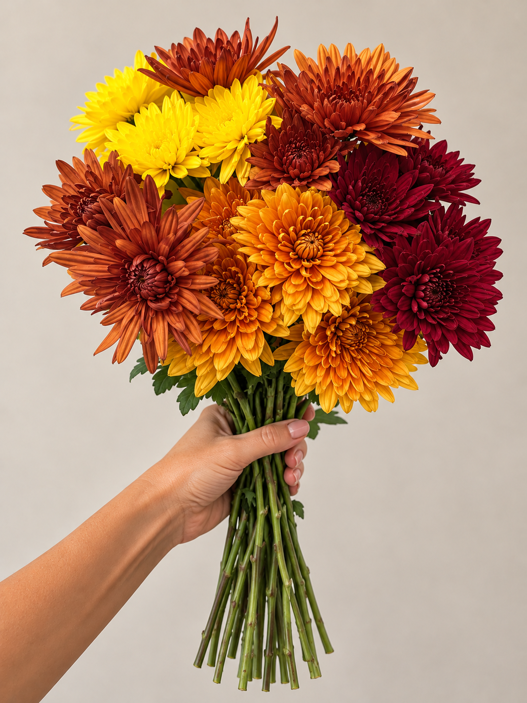 Close-up photo of beautiful autumn mum bouquet.