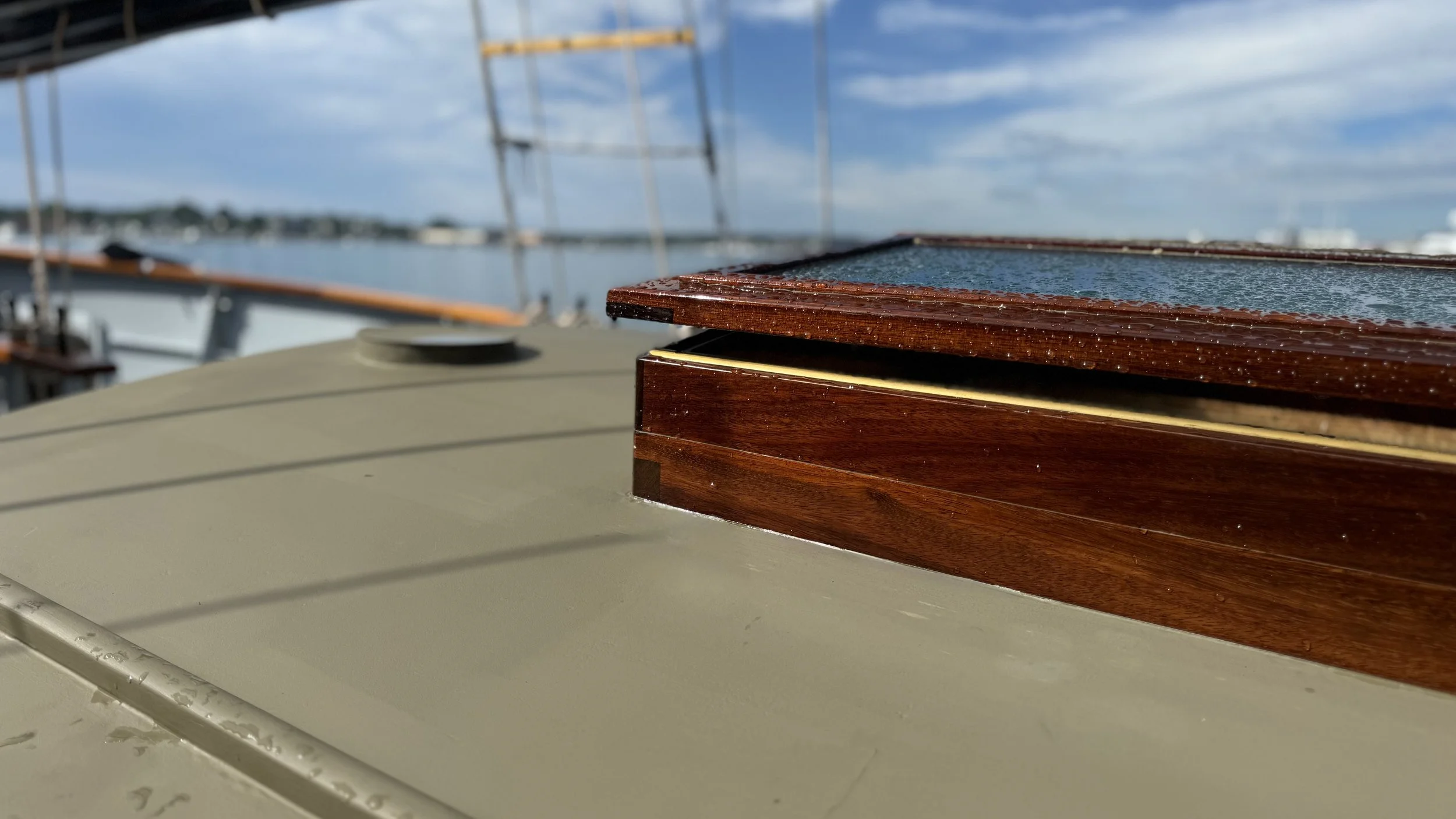 Close-up of the custom built butterfly hatch for Frances, a project undertaken by Black Point Marine Contracting.