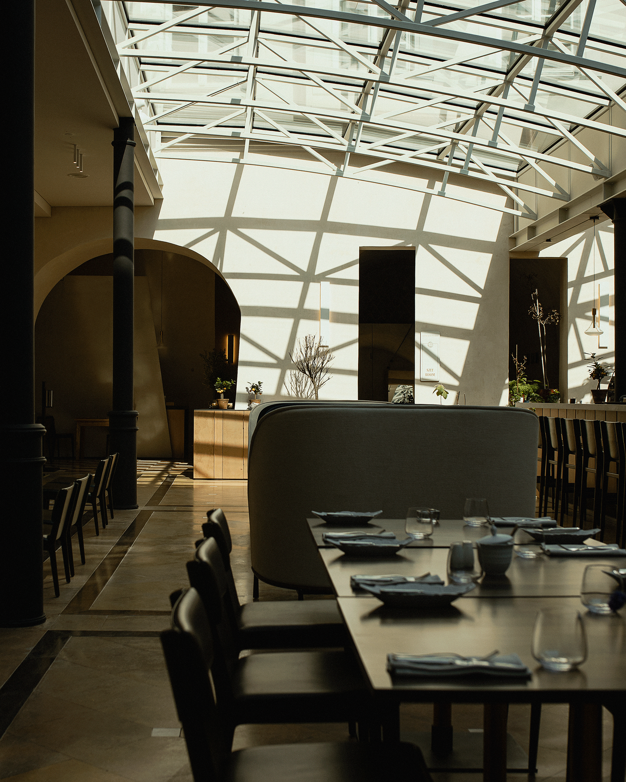 Interior of a restaurant in patio of Hotel Pod Różą in Kraków.