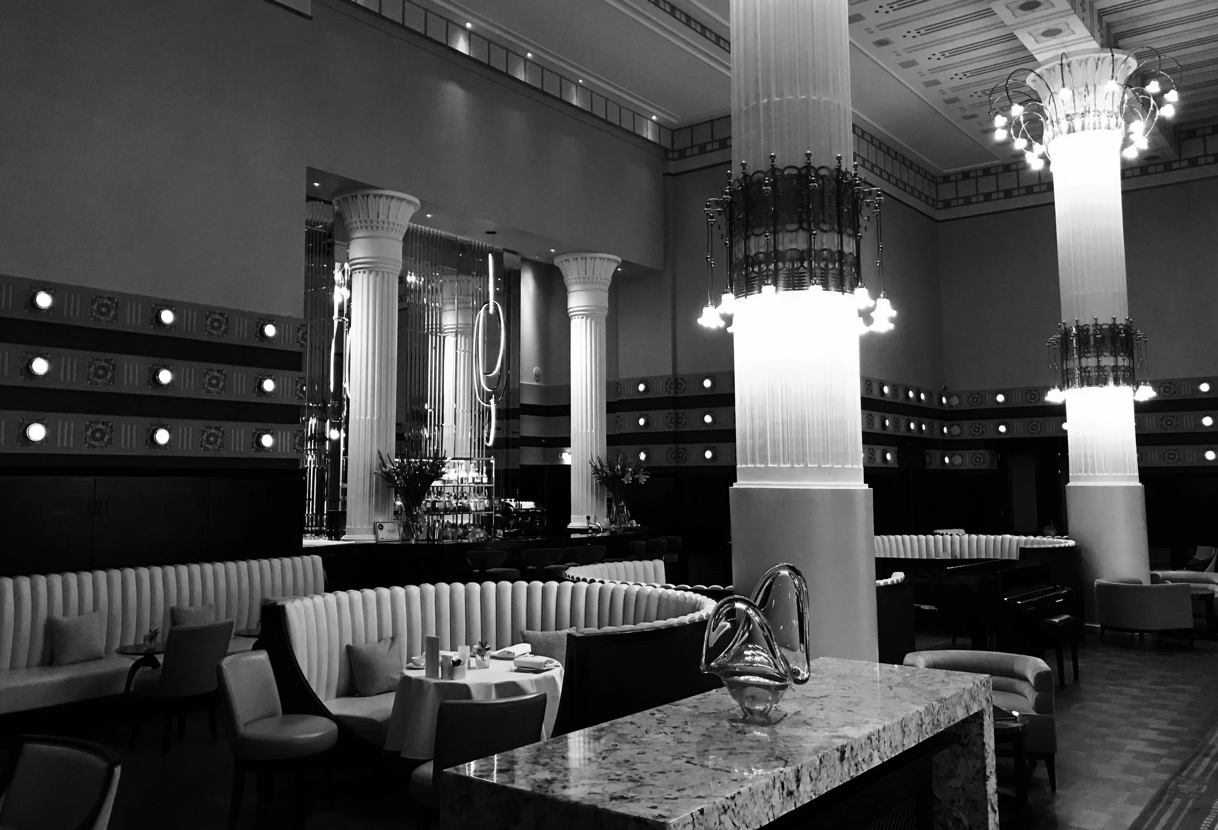 Interior of an elegant dining area of Hotel Bristol in Warsaw.
