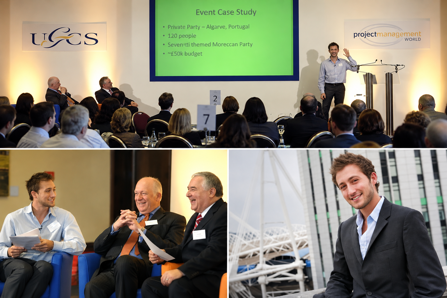 3 photos of Joe Blackman presenting at events and conferences.
