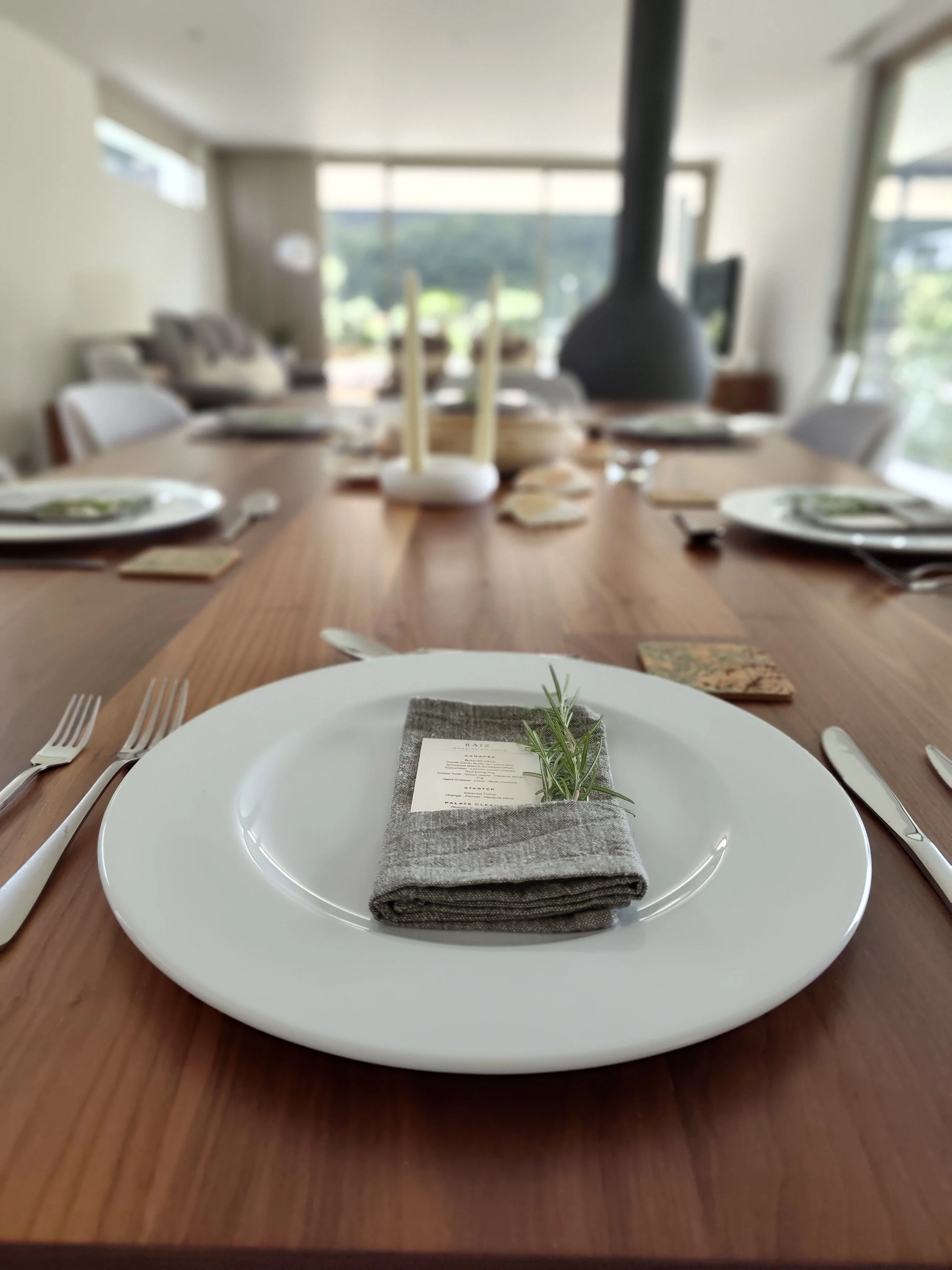 Private dining table set for guests with natural table details