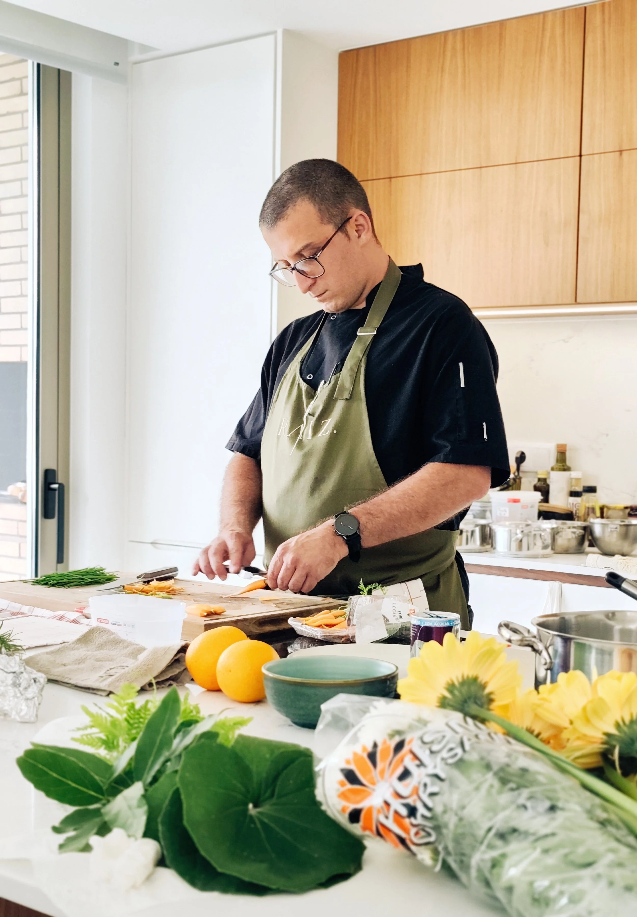 Chef preparing fresh ingredients in a kitchen