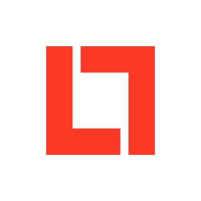 Red and black geometric logo with interlocking shapes on a white background.