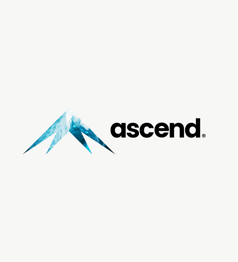 Ascend logo with a blue mountain graphic and registered trademark symbol