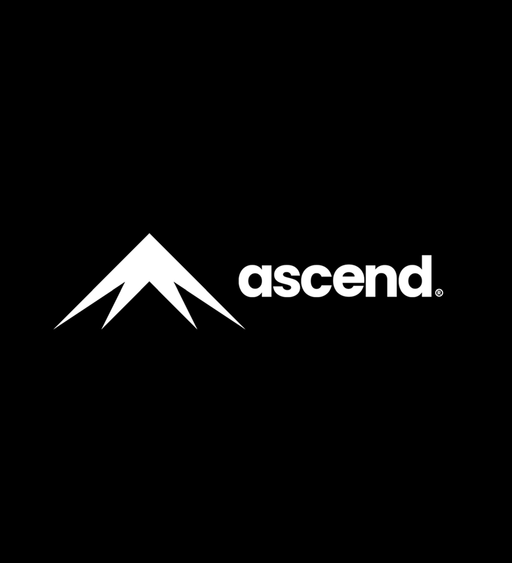 White Ascend logo with stylized mountain peak on a black background