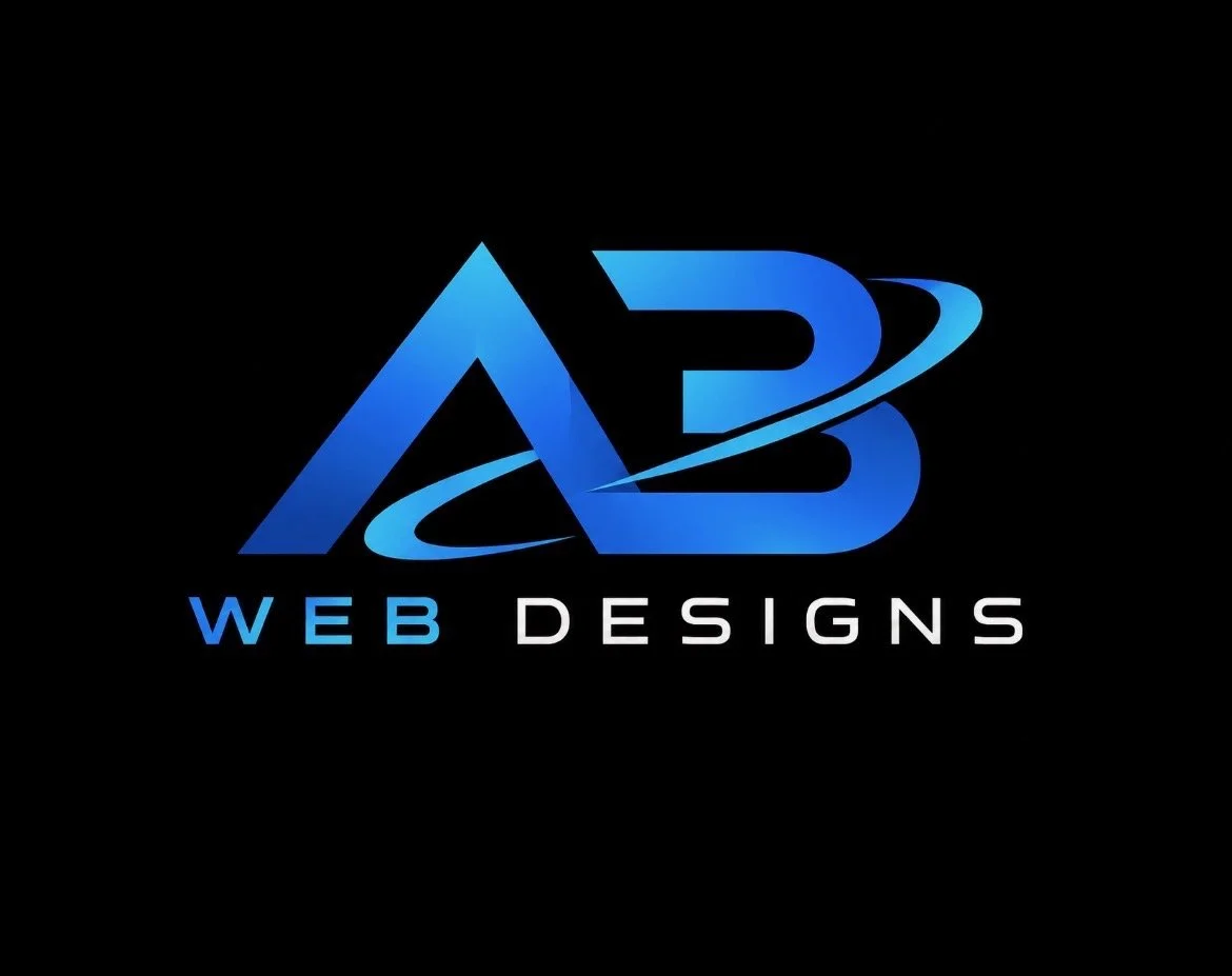 Logo for AB Web Designs featuring a stylized 'AB' with a swoosh and the text 'Web Designs' underneath.