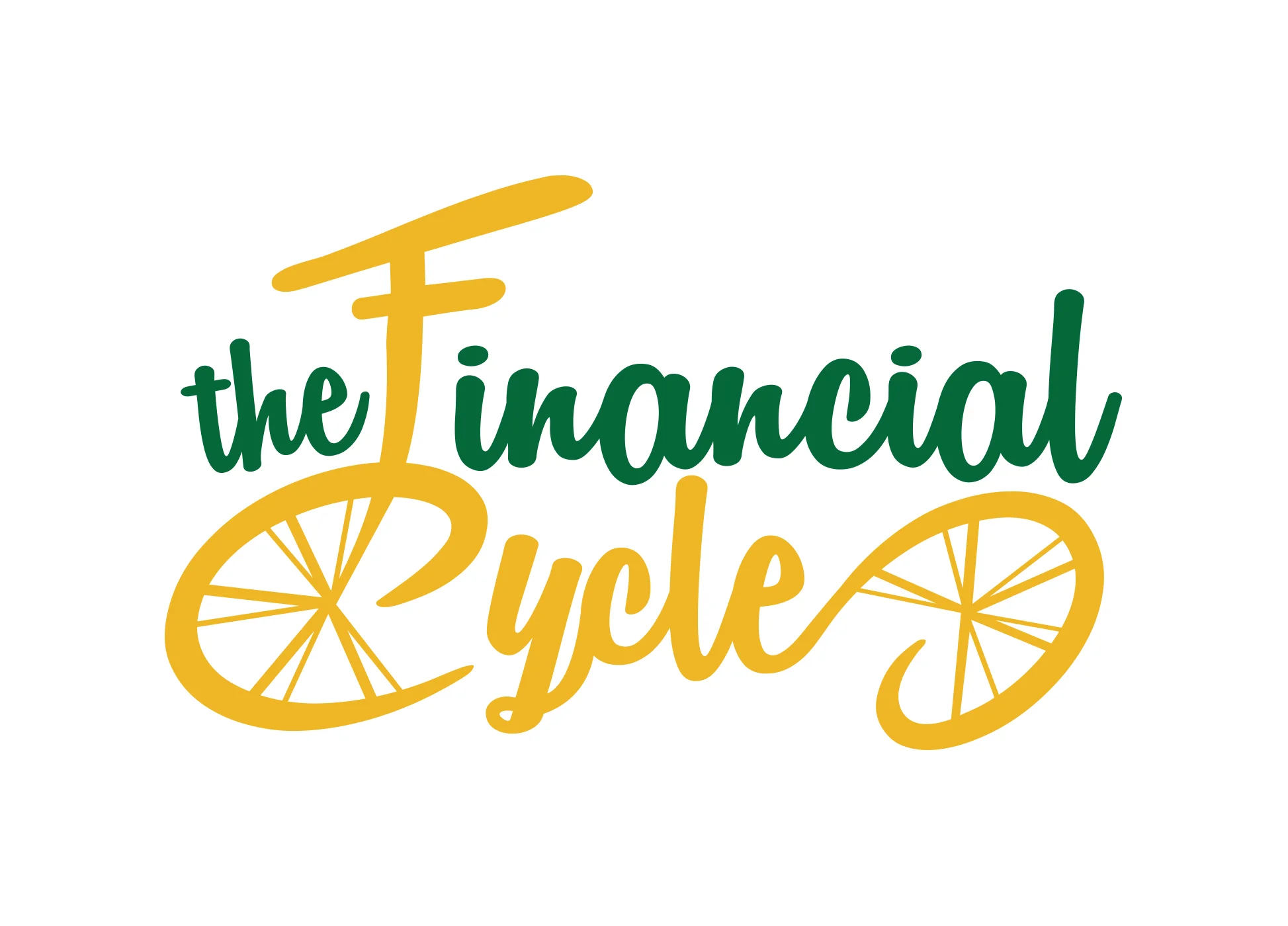 Text reading "the financial cycle" with yellow bicycle wheels and a yellow bicycle frame.