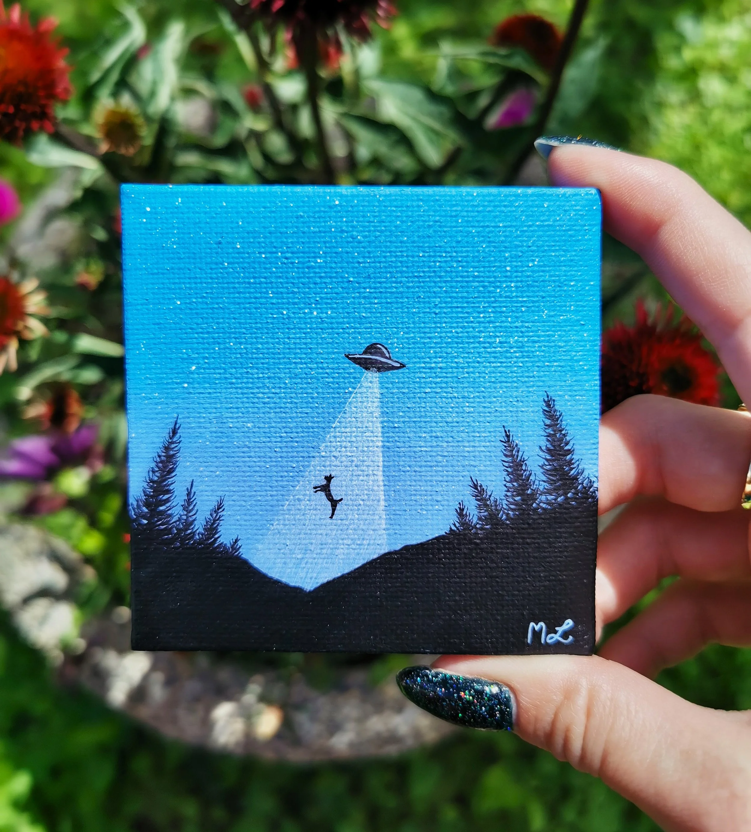"Caine Explorer" 3x3 Inch UFO Abducting Dog