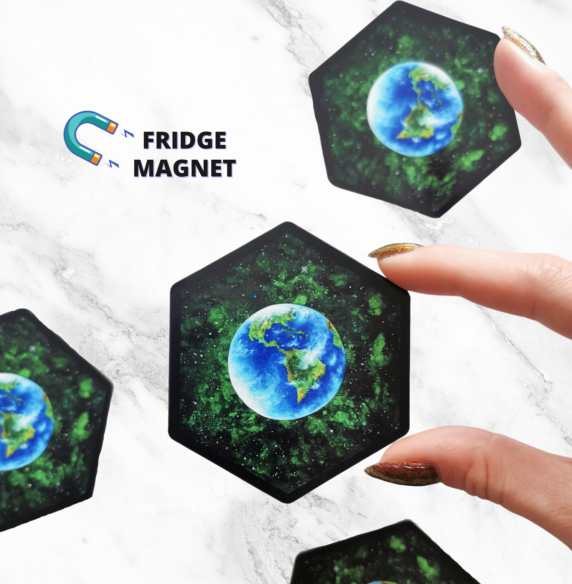 Earth Hexagon Fridge Magnet
