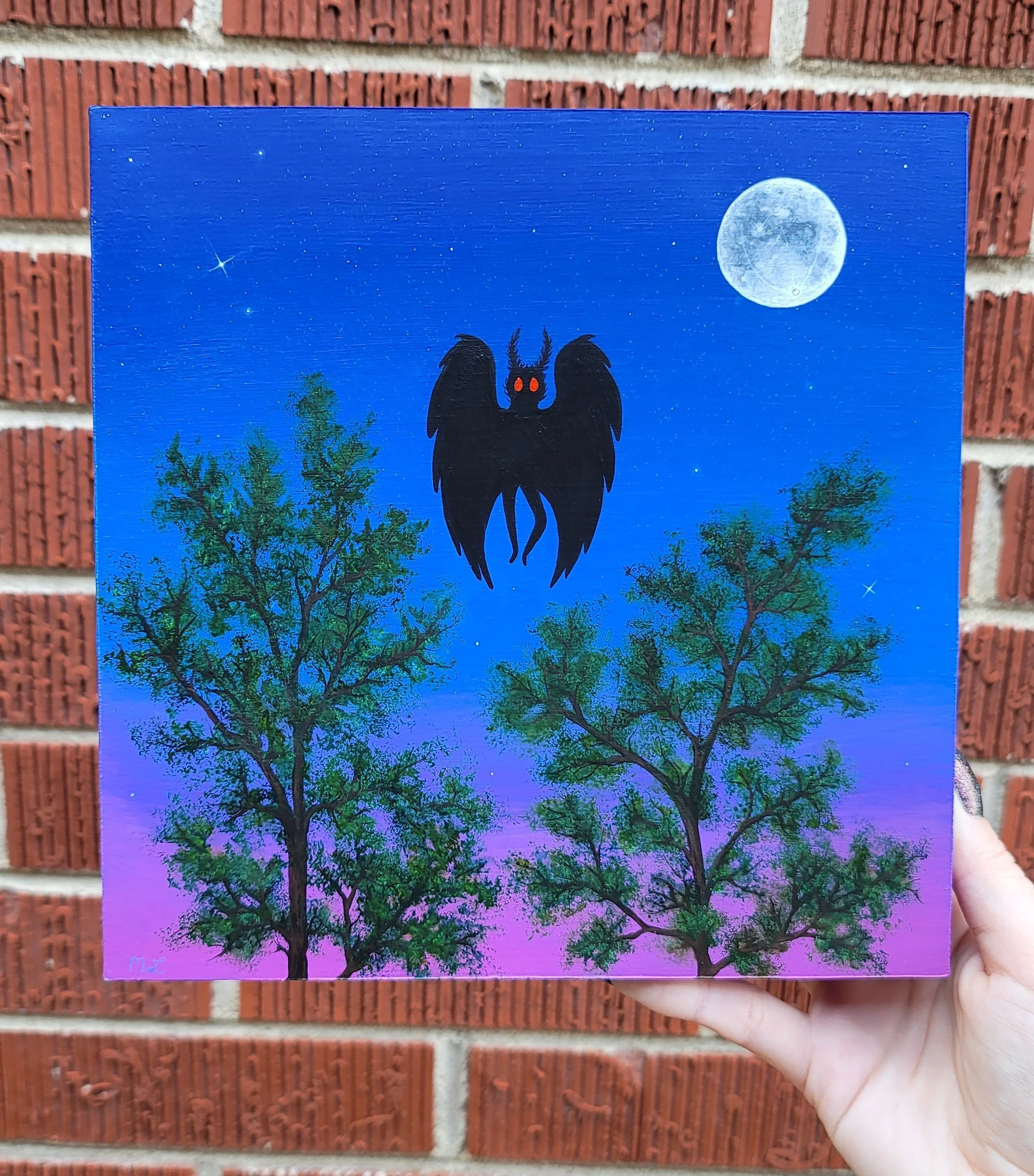 "Mothman" Original 8x8 Inch Acrylic Painting