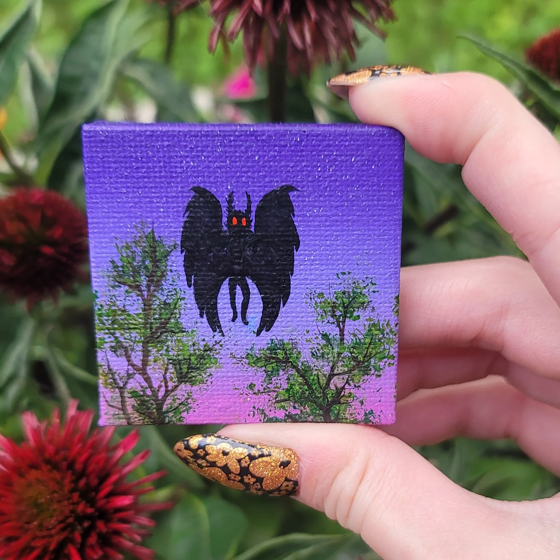 "Mothman" Tiny 2x2 Inch painting