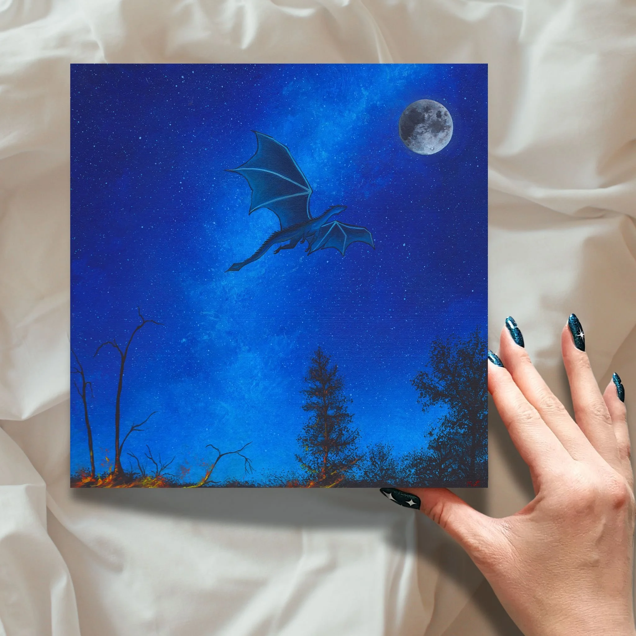 Night Fire, 8x8 Inch Acrylic Painting