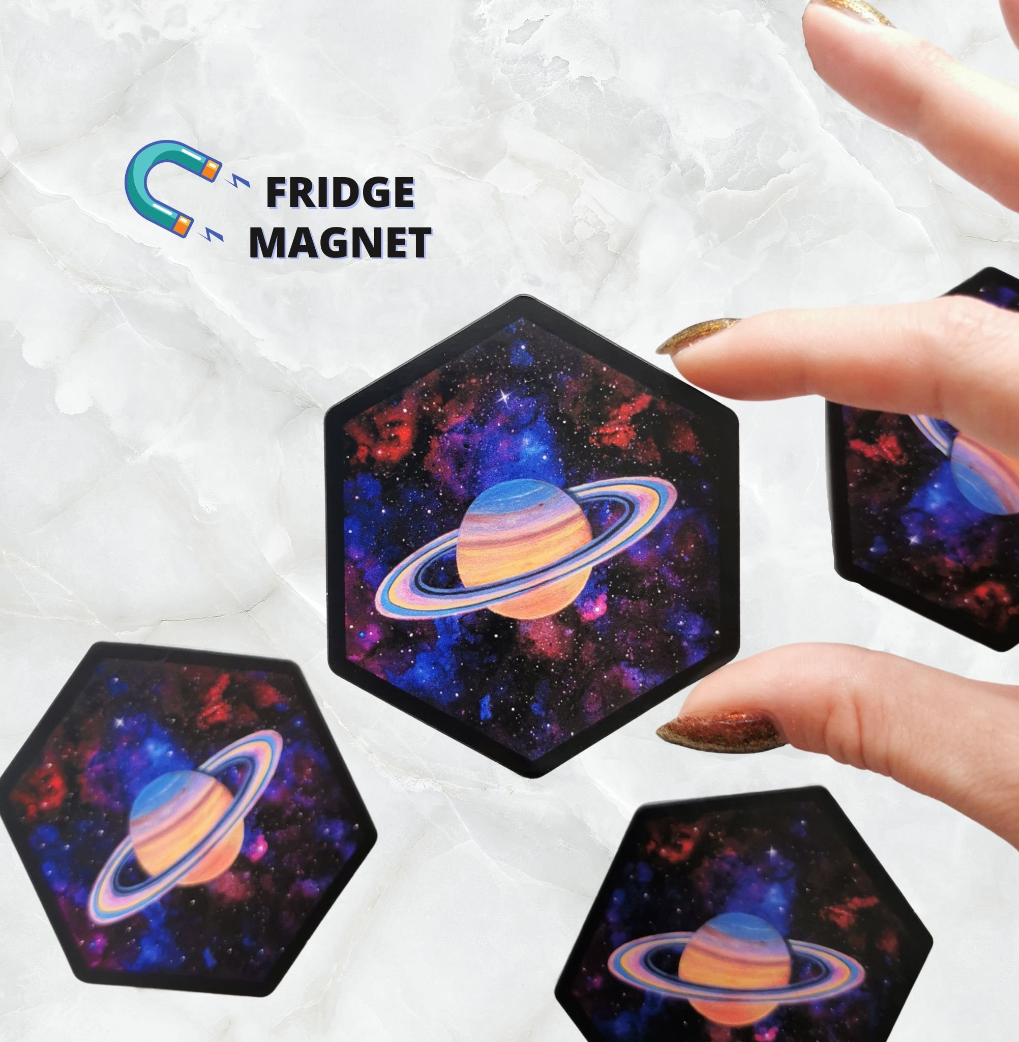 Saturn Hexagon Fridge Magnet