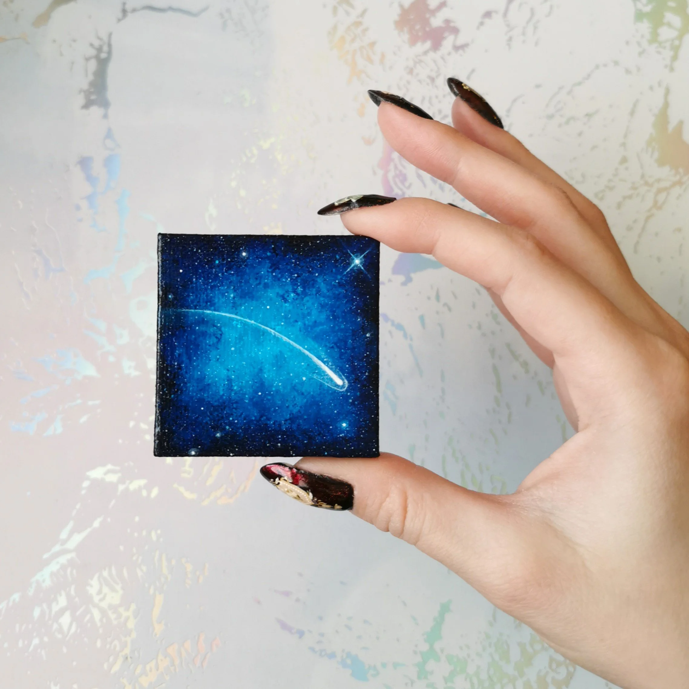 "Wish Upon A Blue Falling Star", Tiny 2 Inch Painting