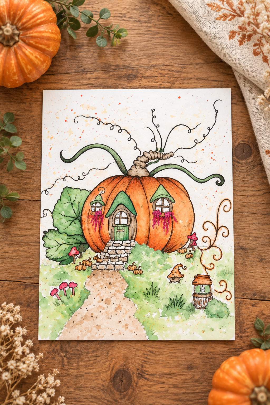 Whimsical Pumpkin Cottage | Print
