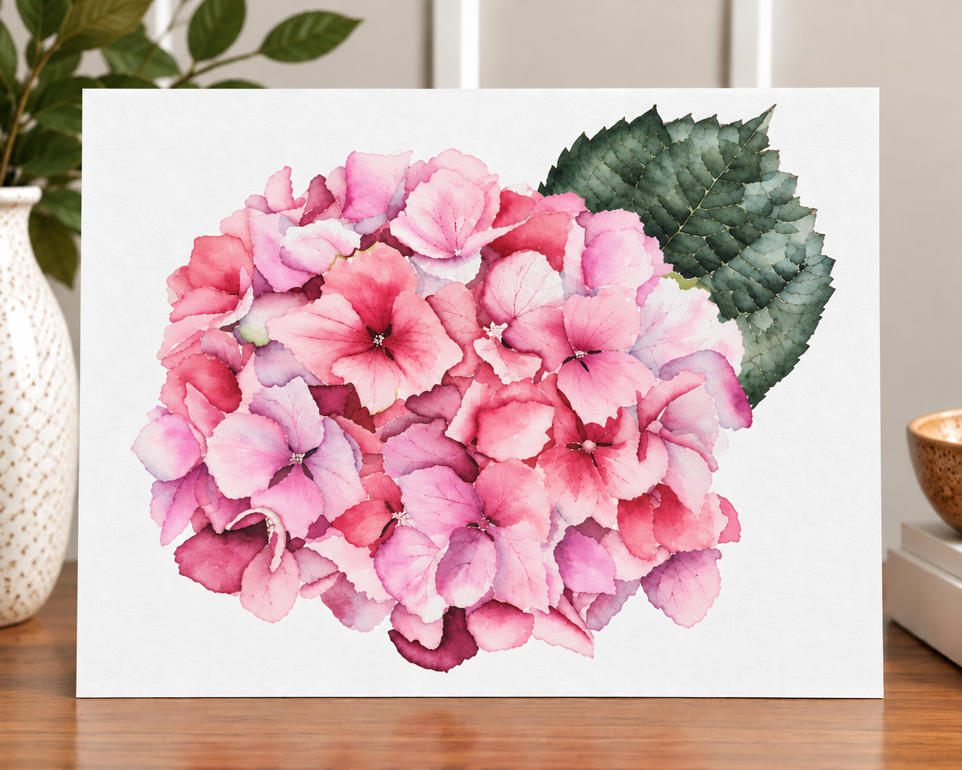 Blushing Hydrangea | Pink Floral Watercolor Print | 8x10