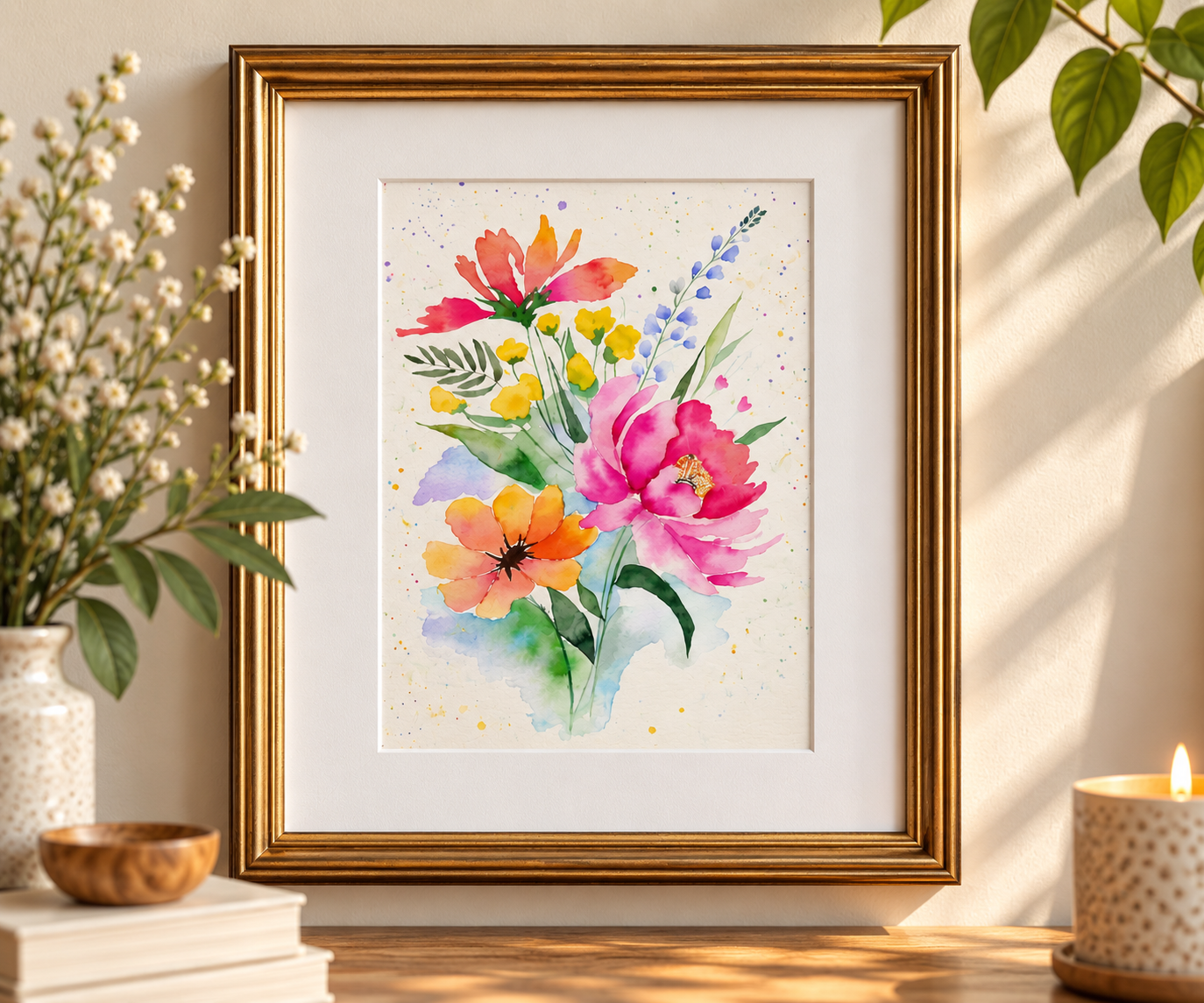 Wildflower Bouquet | Watercolor Print | 5x7 with 8×10 Mat