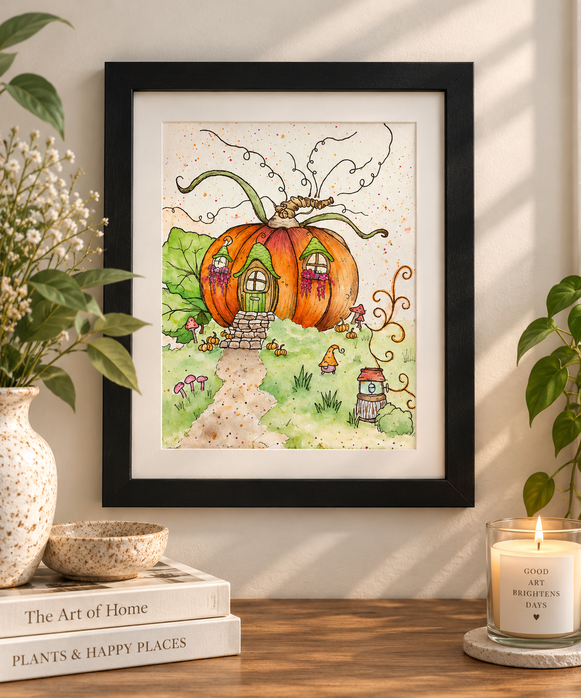 Whimsical Pumpkin Cottage | Watercolor Print | 8x10